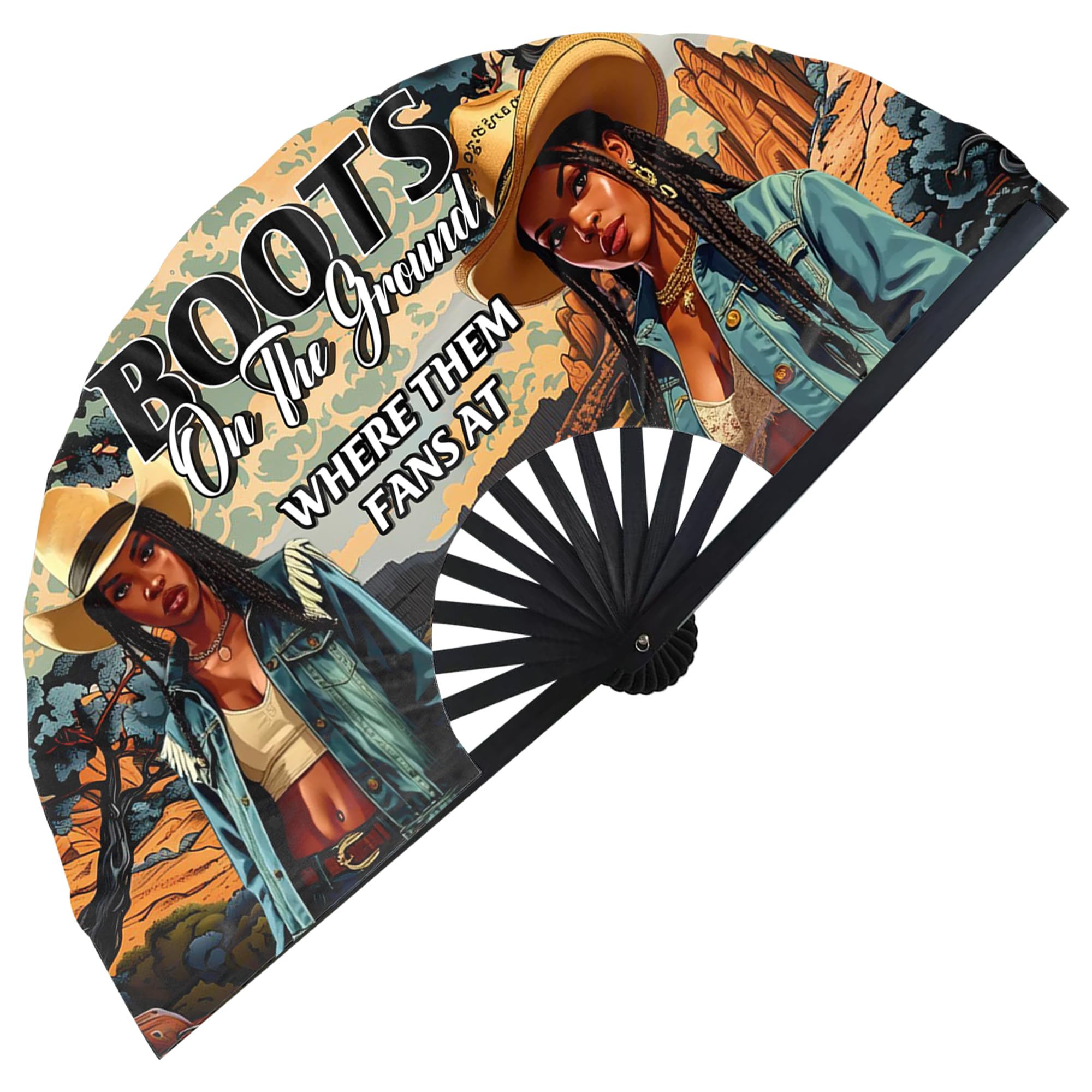 Boots On The Ground Hand Fan,Western Cowgirl Outfits for Women,Clapping Clacking Fans For Line Dancing