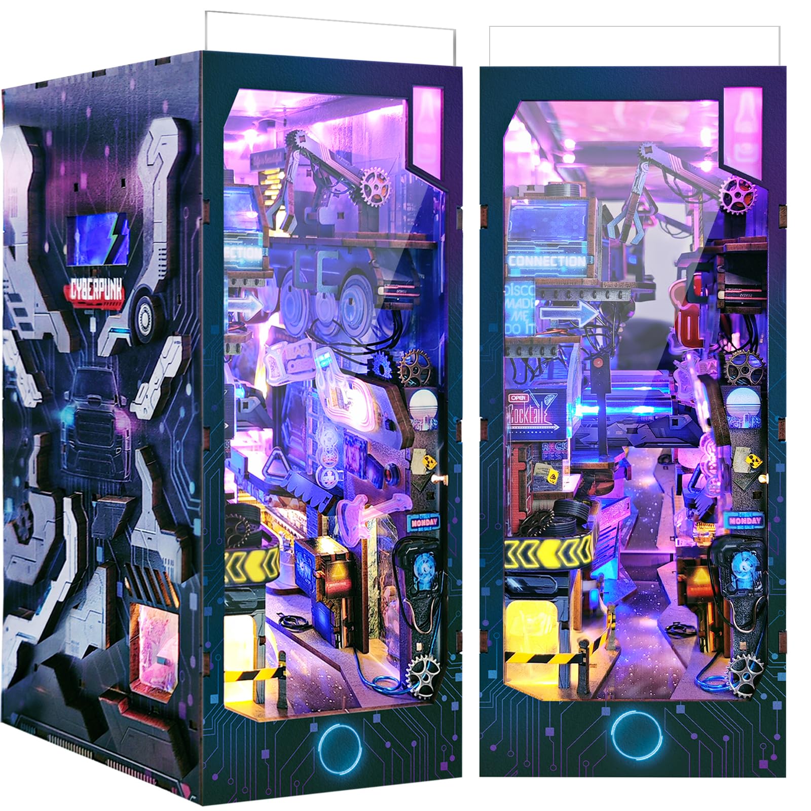 Quanquer DIY Book Nook Cyberpunk Kit: casa delle bambole in legno in miniatura con mobili e luce a LED,puzzle in legno 3D, kit per modellini per persone di età superiore ai 14 anni Regalo creativo