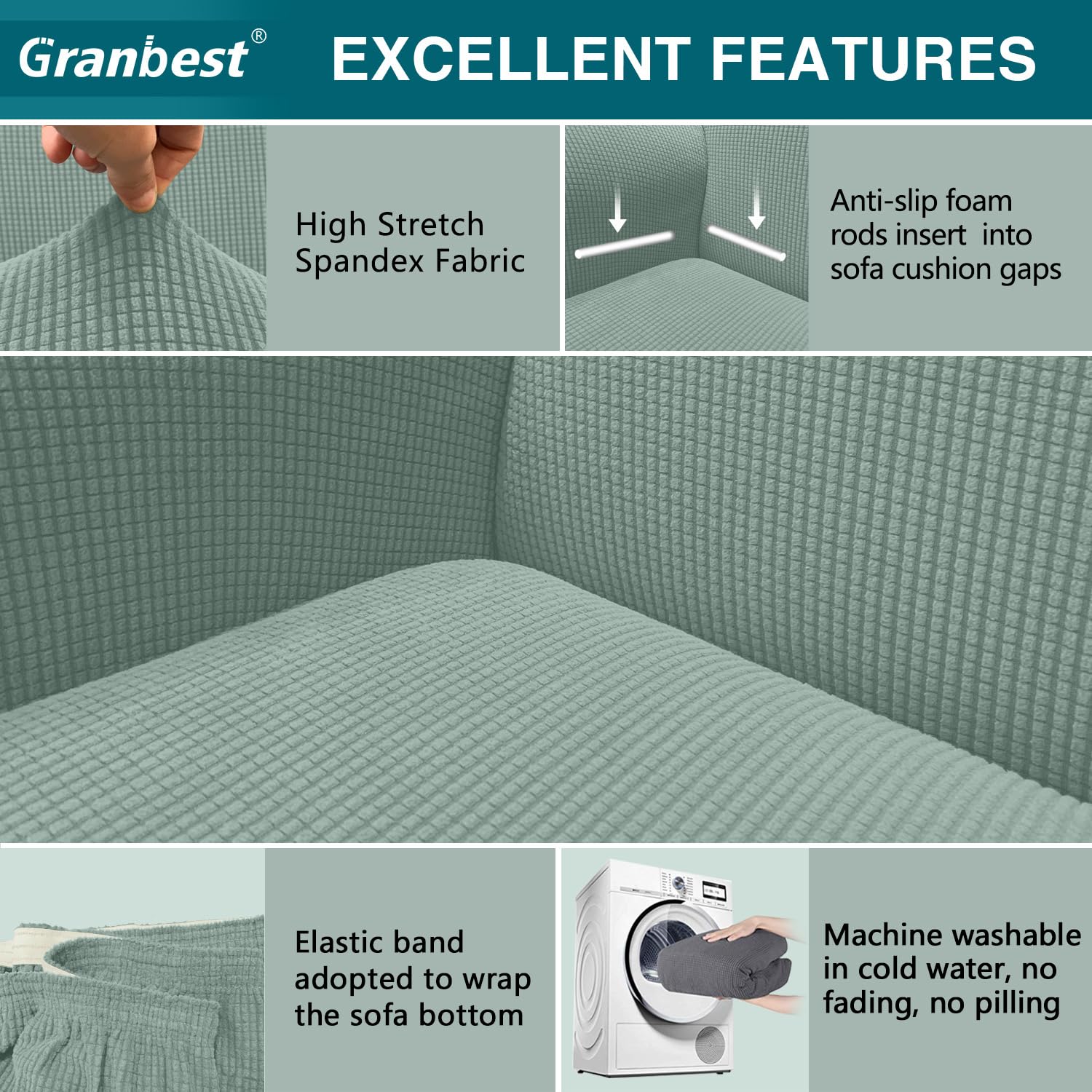 Granbest - Copridivano altamente elasticizzato, moderno, in tessuto jacquard, per soggiorno, funge da protezione per cani e animali domestici (3 posti, verde avocado)