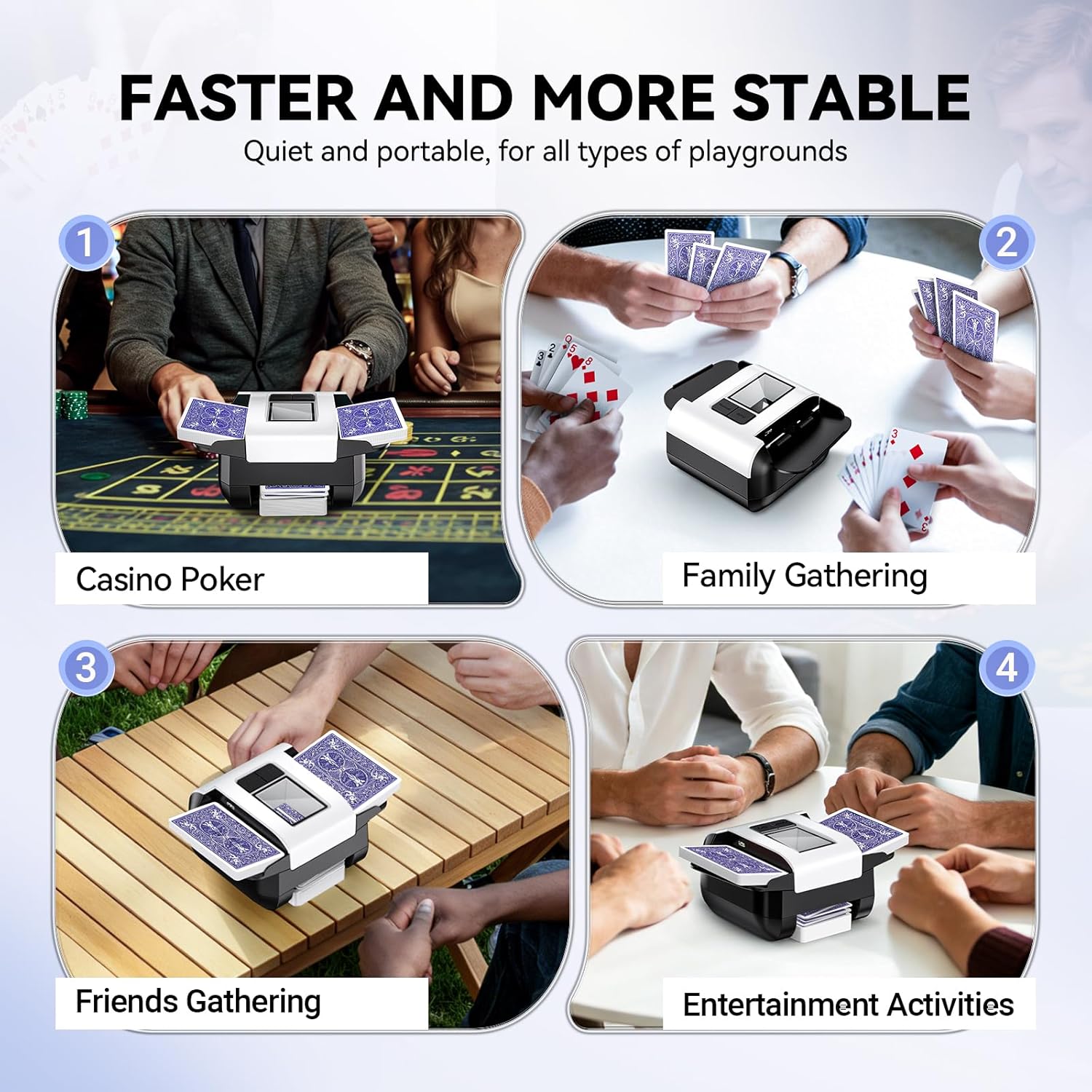 Automatic Card Shufflerfor 1-2 Decks with Dual Auto/Manual Modes, USB-C Rechargeable,Quiet Operation,Compatible with UNO,Texas Hold'emPoker All Card Types are Supported.
