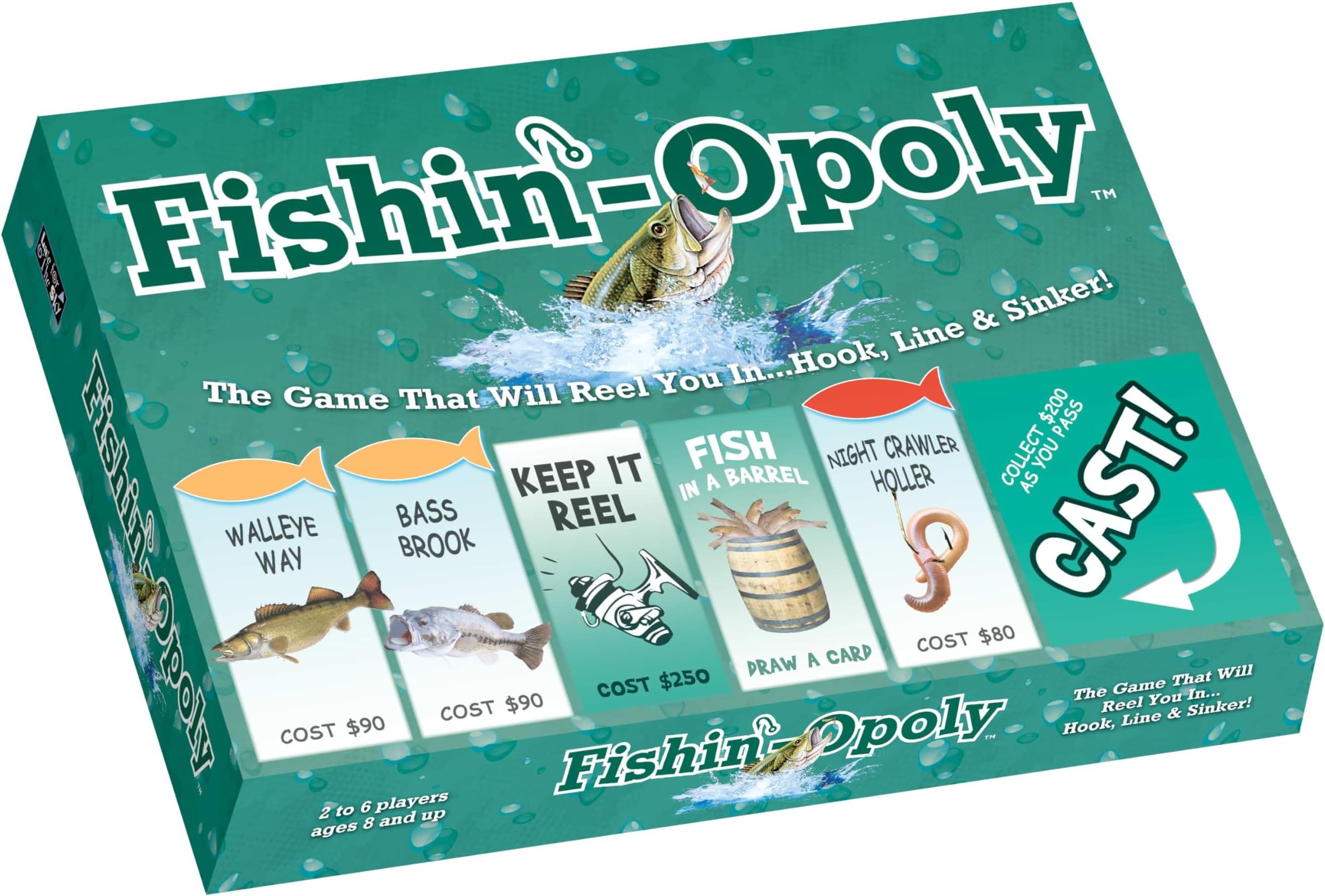 Late for the Sky Fishin'-Opoly Fishing Board Game for Families, 2–6 Players, Ages 8+, Funny Property Trading Strategy Game, Great Gift for Anglers
