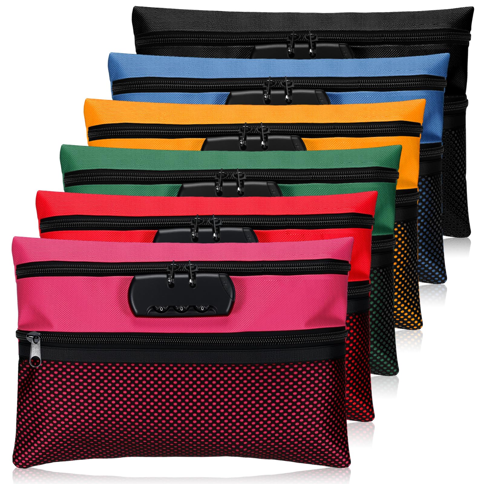 Dansydaisy 6 Pcs Money Bag with Lock Bank Bag with Zipper Double Layer Locking Accessories Pouch 11.02 x 7.87 Inches Lockable Cash Storage Pouch for