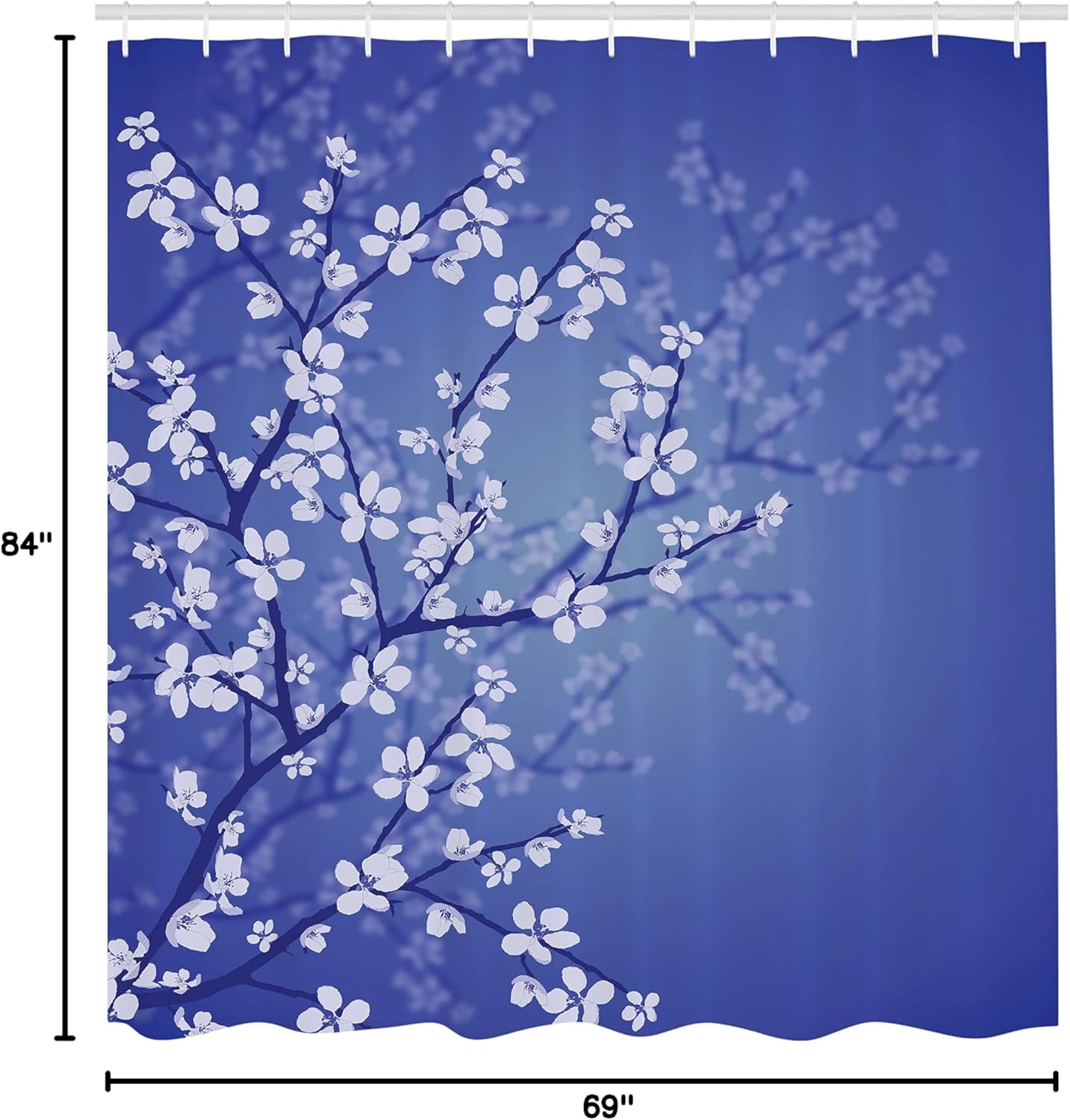 Ambesonne Japanese Shower Curtain, Spring Season Sakura Bloom Design Romantic Cherry Blossom on Blurry Branches, Cloth Fabric Bathroom Decor Set with Hooks, 69" W x 84" L, Blue Violet