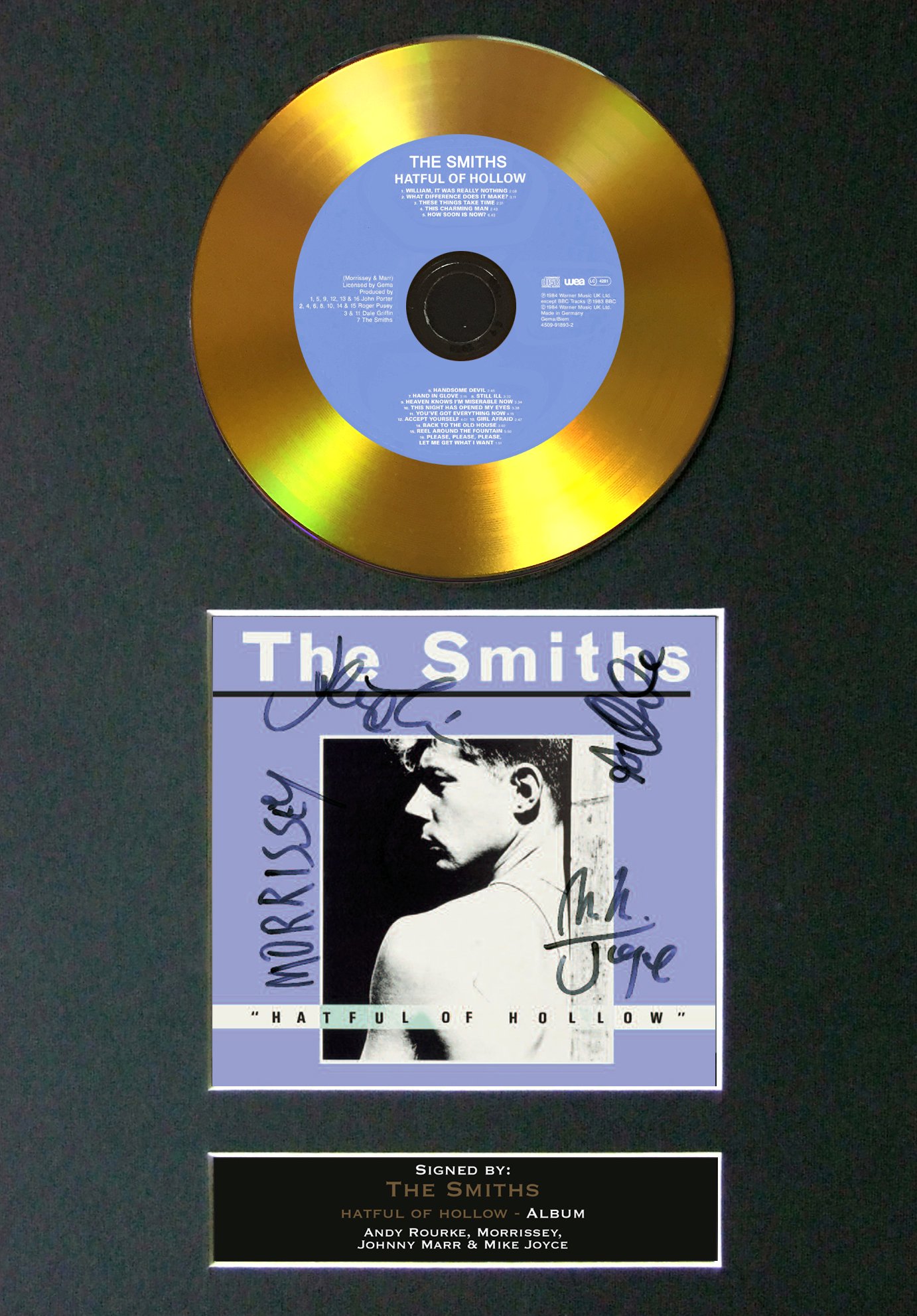 #116 GOLD DISC THE SMITHS Hatful of Hollow Signed Autograph Mounted Reproduction A4 Print (Mount & Print (Not Framed))