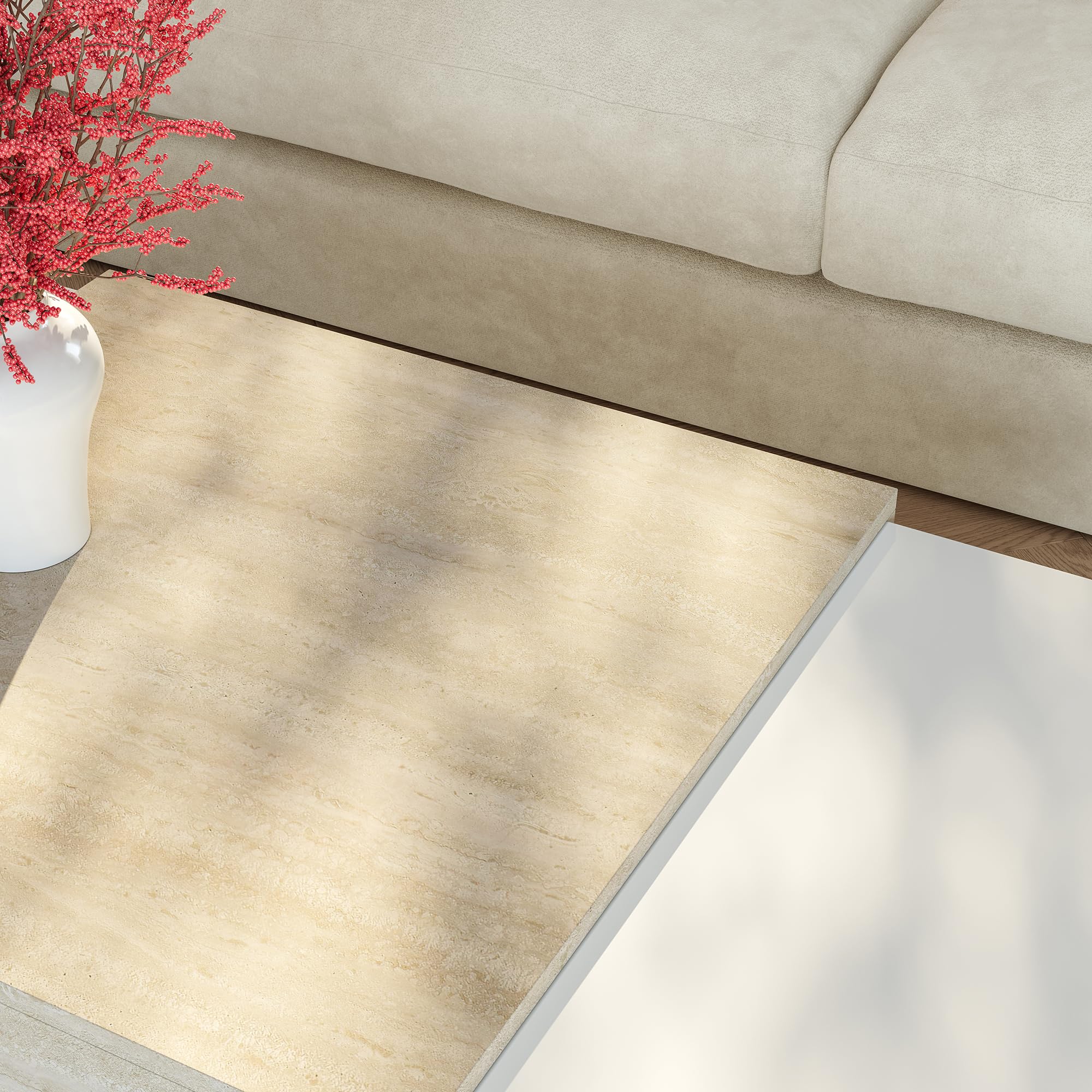 [en.casa] Couchtisch Eljak Wohnzimmertisch 110 x 57 x 31 cm Sofatisch mit 2 offenen Ablagefächern Beistelltisch rechteckig Kaffeetisch Weiß/Travertin