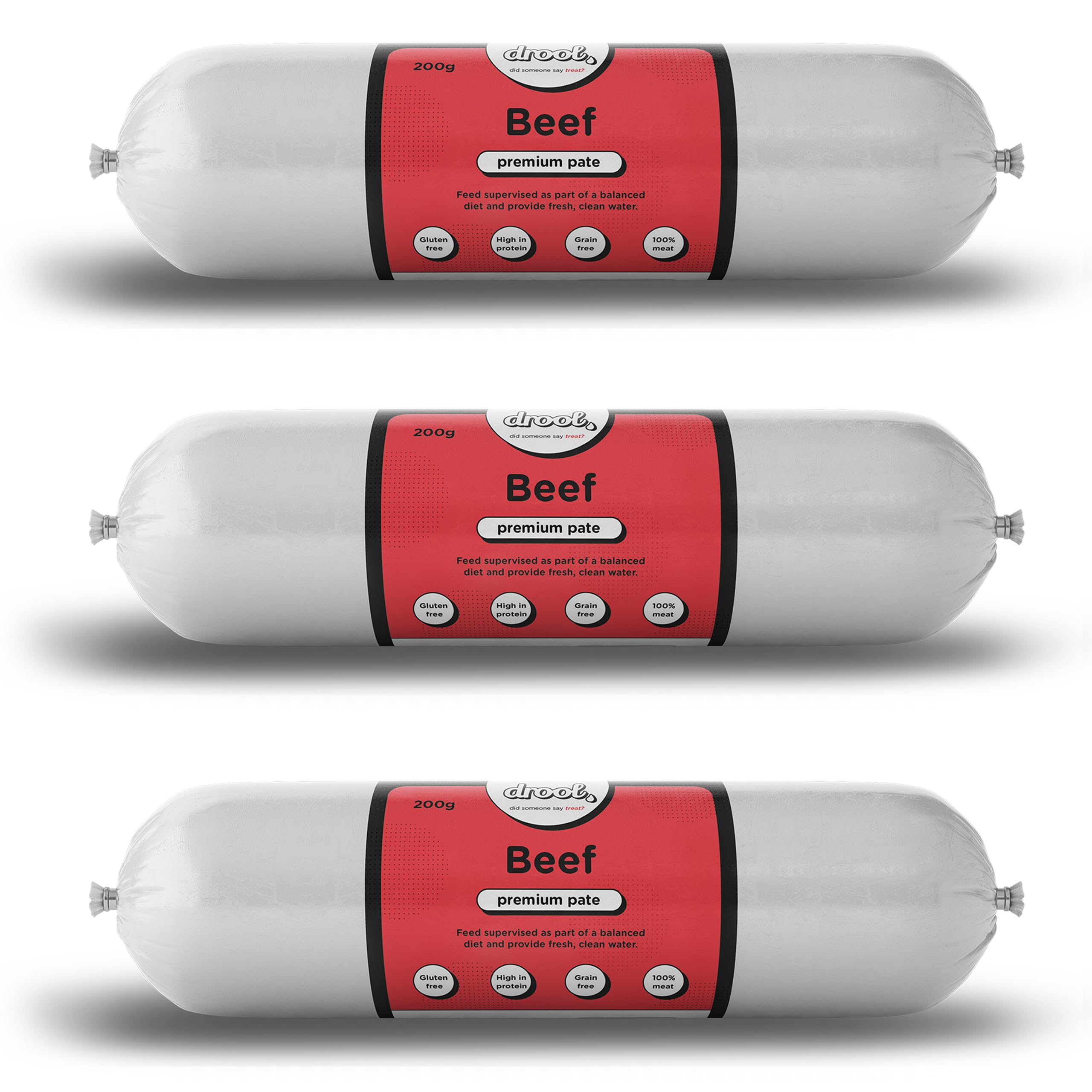 Drool Pet Products | Premium 3 x Beef Dog Pate Tube Roll | Grain-Free High Protein Dog Food | Triple Pack 3 x 200g โ image 1