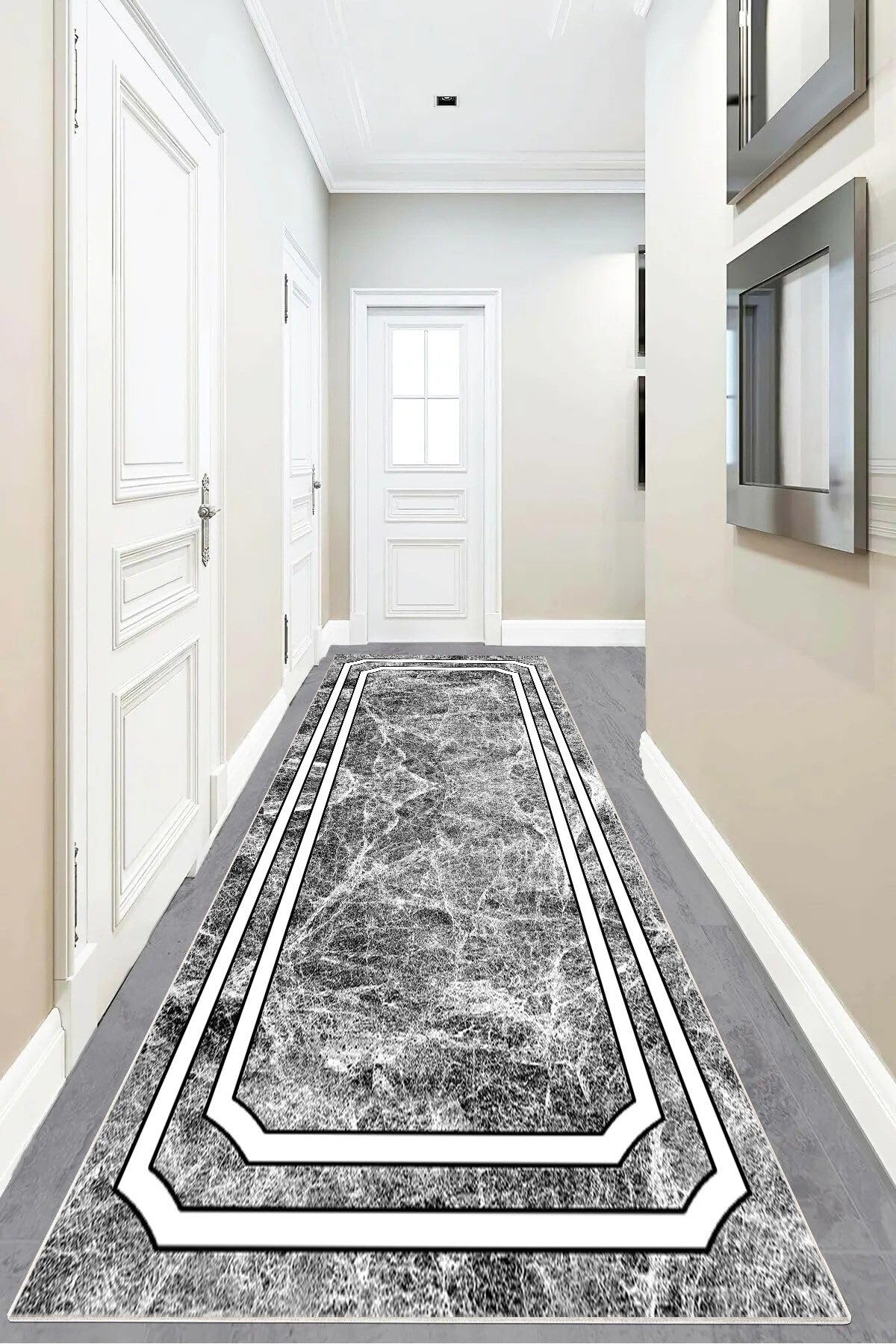 Pelangi Mermer Desenli Dijital Baskı Yıkanabilir Kaymaz Taban Salon Halı ve Yolluk, Açık Gri 100 x 400, 955427311004007