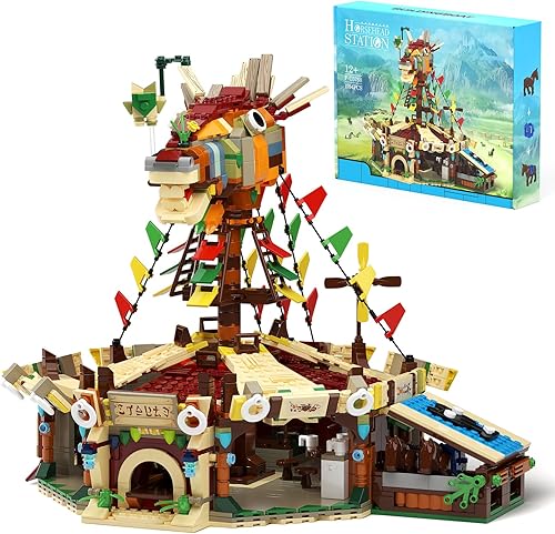Horse Station Building Model Kit, Game Scene Hyrule Horse Head Station Yurt Tent Rooftop Building Toy, Game Scene Collectible Gifts Construction