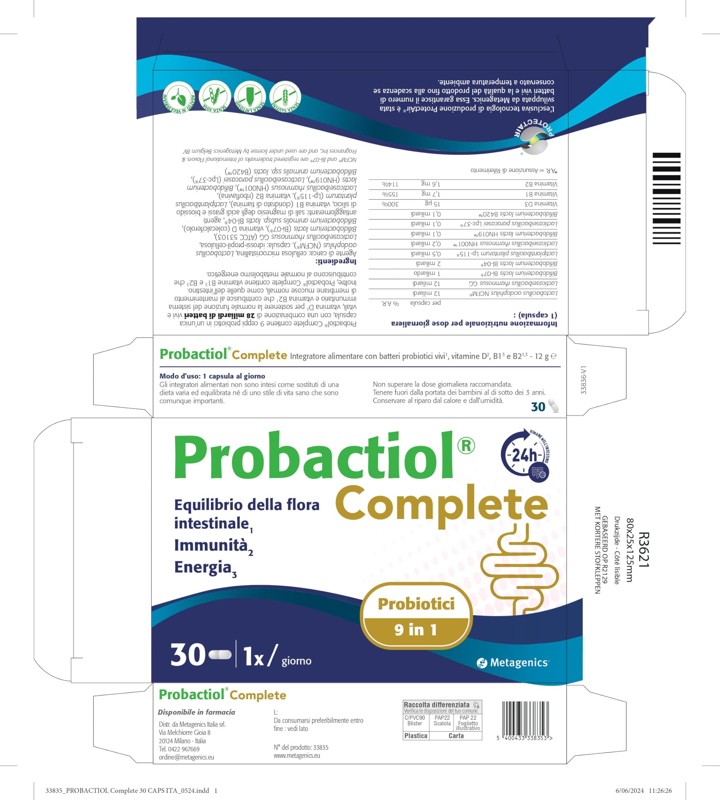 Metagenics Probactiol Complete - Combinazione di 9 Ceppi Probiotici per Migliorare l'Equilibrio della Flora Intestinale - 30 Capsule