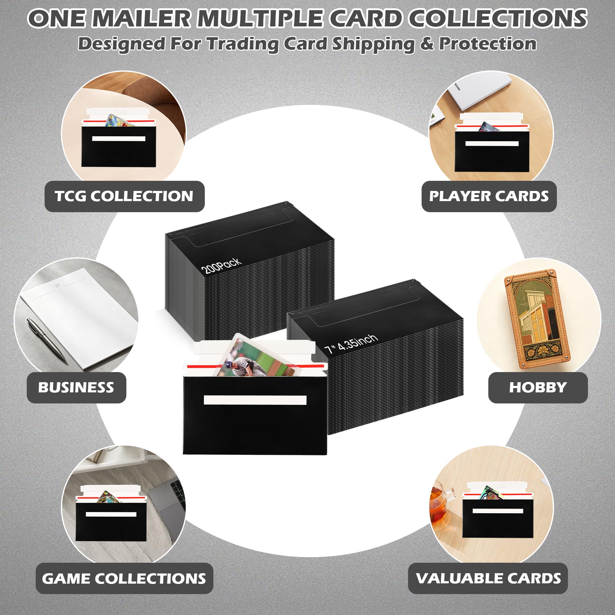 Lot de 200 enveloppes d'expédition autocollantes pour cartes à collectionner - Taille parfaite pour pochettes semi-rigides et protecteurs de cartes - 17,8 x 11 cm