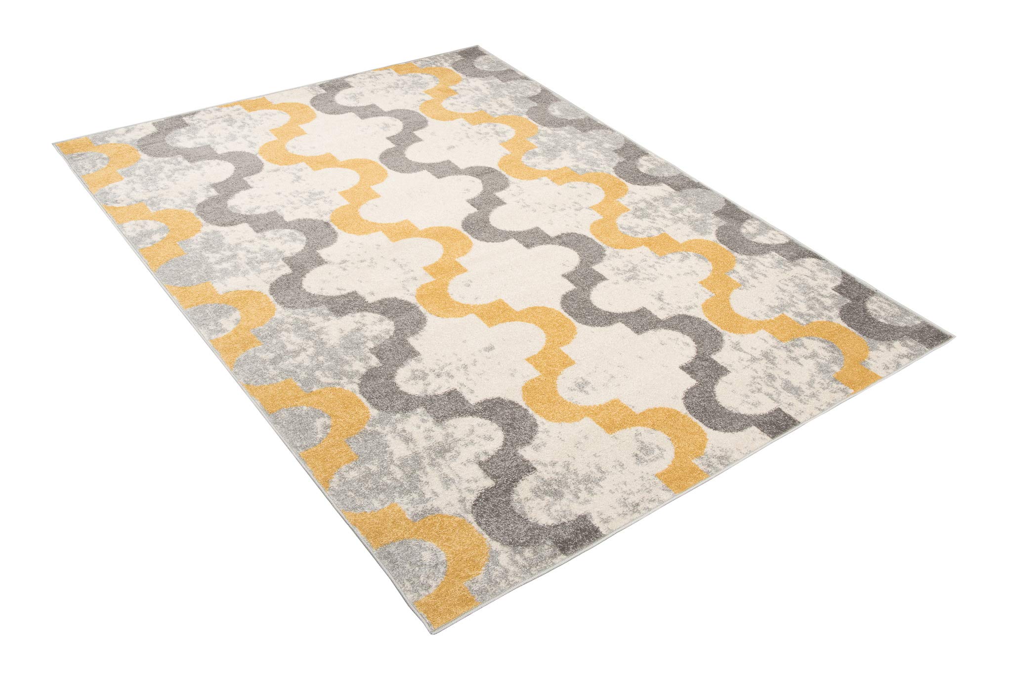 Tapiso LAZUR dywan do salonu, krótkie runo, nowoczesny design, ornament, wzór szary, kremowy, żółty, marokański, geometryczny kratka, ÖKOTEX 180 x 260 cm