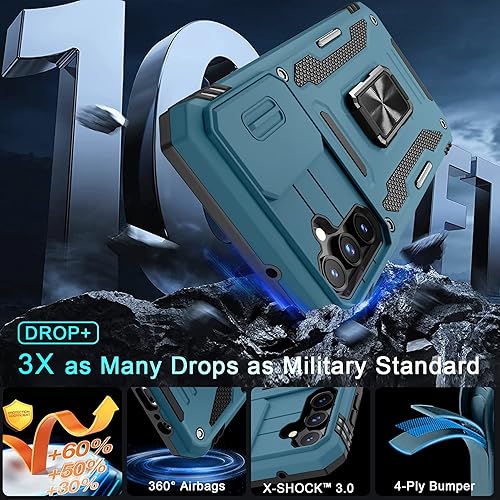 Miniatura 3 de DEERLAMN Funda para Samsung Galaxy A14 4G5G protección de grado militar resistente con cubierta para cámara deslizante, soporte giratorio magnético,