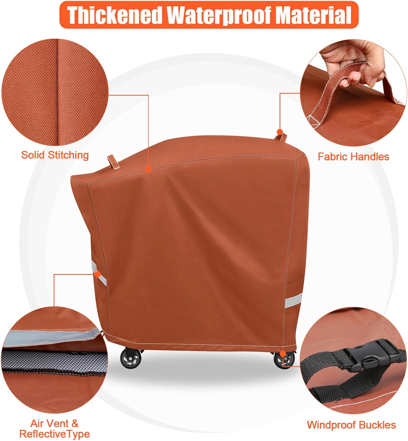 QuliMetal Grill Cover for Rectec RT-B380 & RT-B380X, Rec tec 380 380X Bullseye Deluxe Wood Pellet Grills - Heavy Duty Waterproof Fade Resistant Outdoor BBQ Grill Cover with Elastic Drawstring,Brown