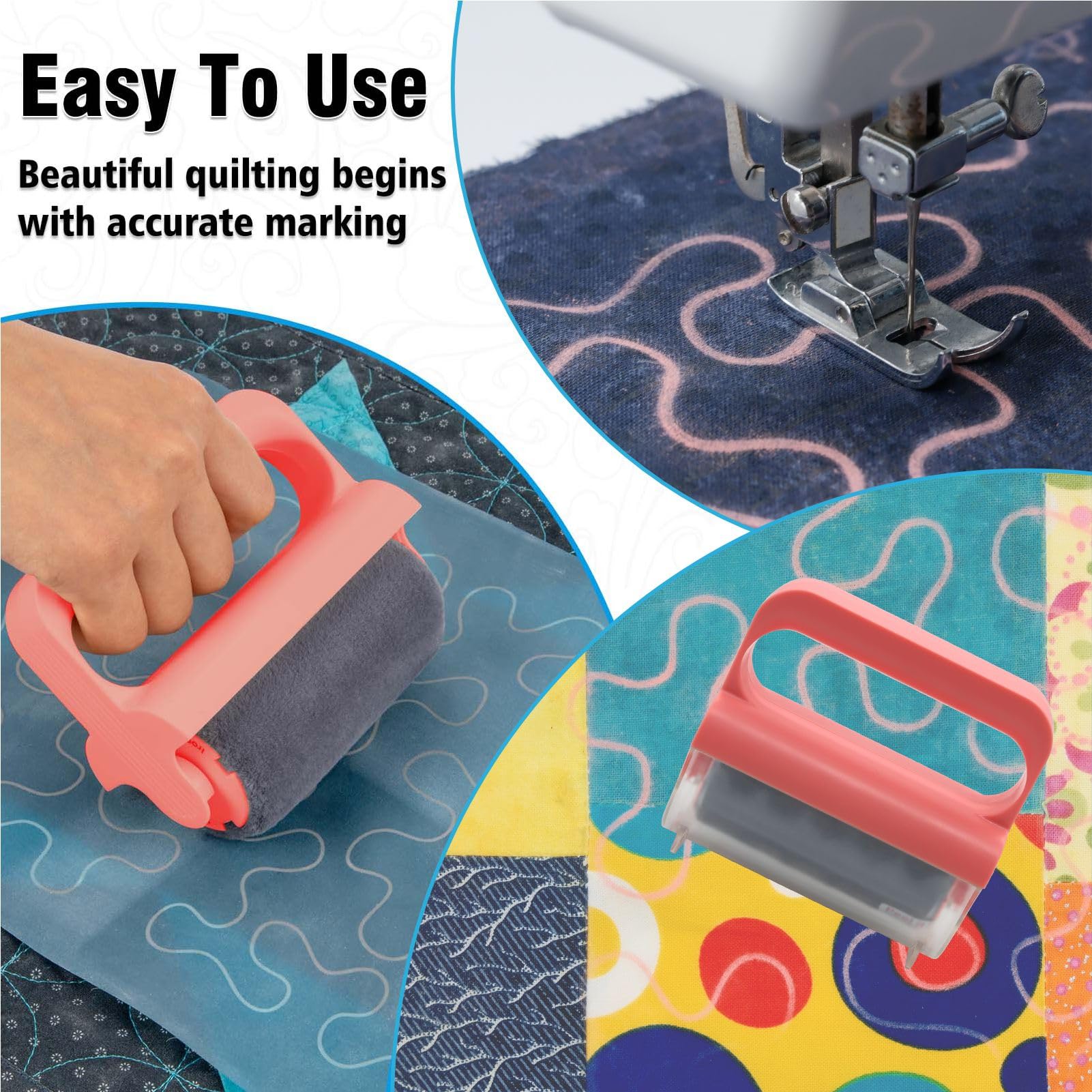 Rodillo de tiza para coser y acolchar, herramienta precisa de marcado de tela con rosa intenso, polvo de tiza lavable, rodillos reemplazables, alternativa ecológica a la almohadilla de rebote