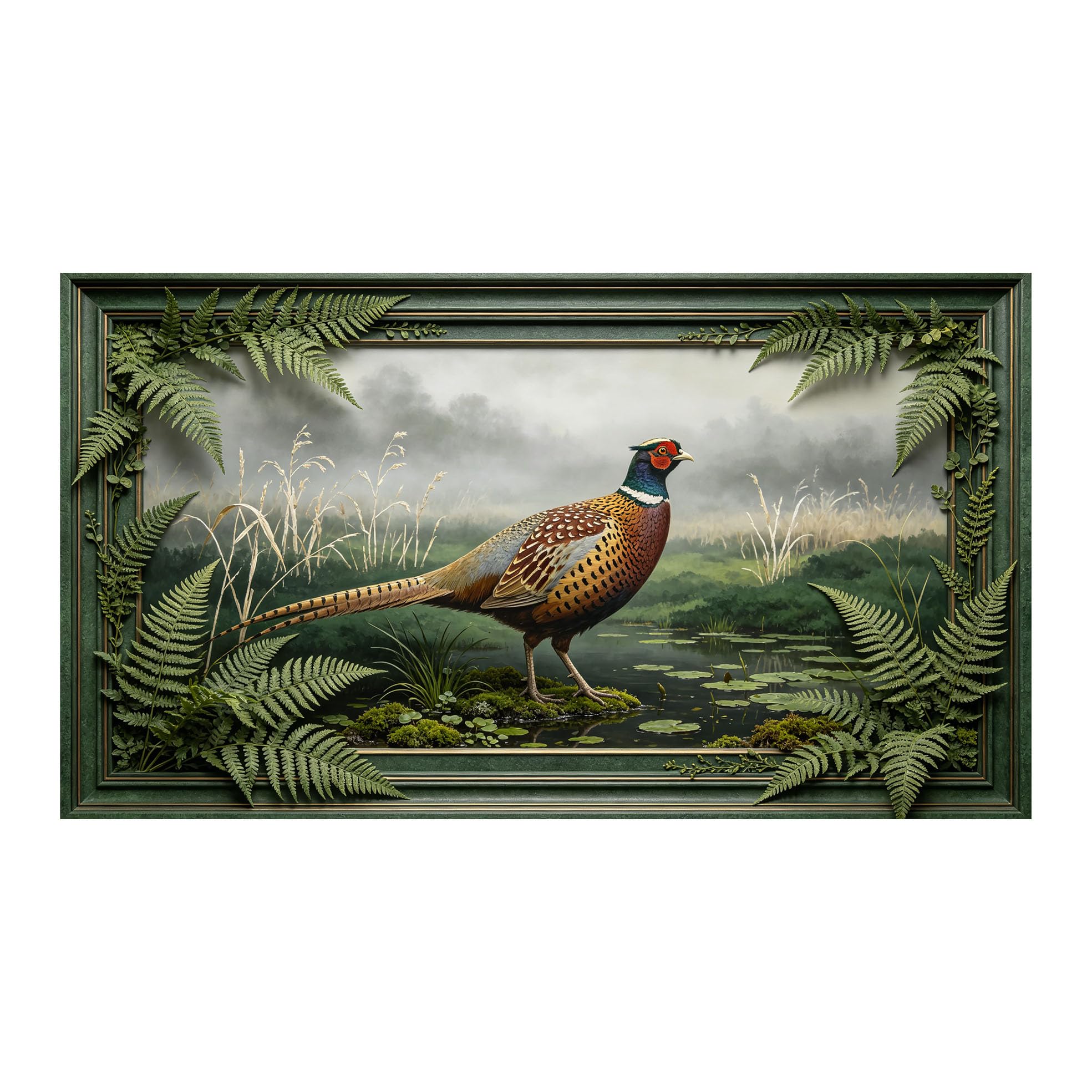 Yzpallescene 3D 3D Framed Wall Art 50cm×90cm Pheasant Forest Landscape Oil Painting Large Size SelfAdhesive Removable Wall Decor Prints Artwork for Living Room Bedroom Office