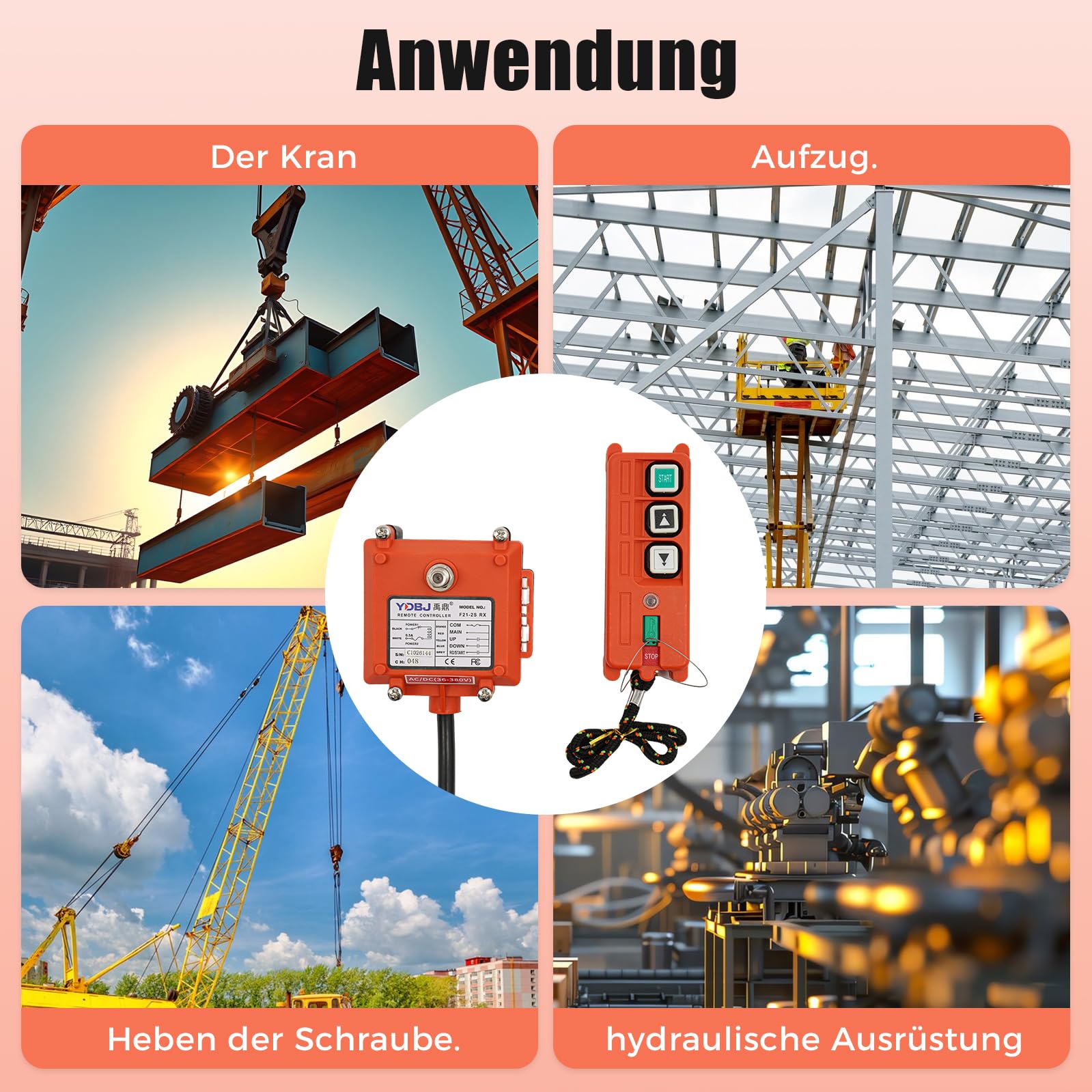 Seilwinden Funkfernbedienung Hoist Seilhebezug Winde Kran, Industrielle Fernbedienung, 100m Reichweite, IP65 Schutz, 220V (36-380V), für Krane, Hebezeuge, Baumaschinen