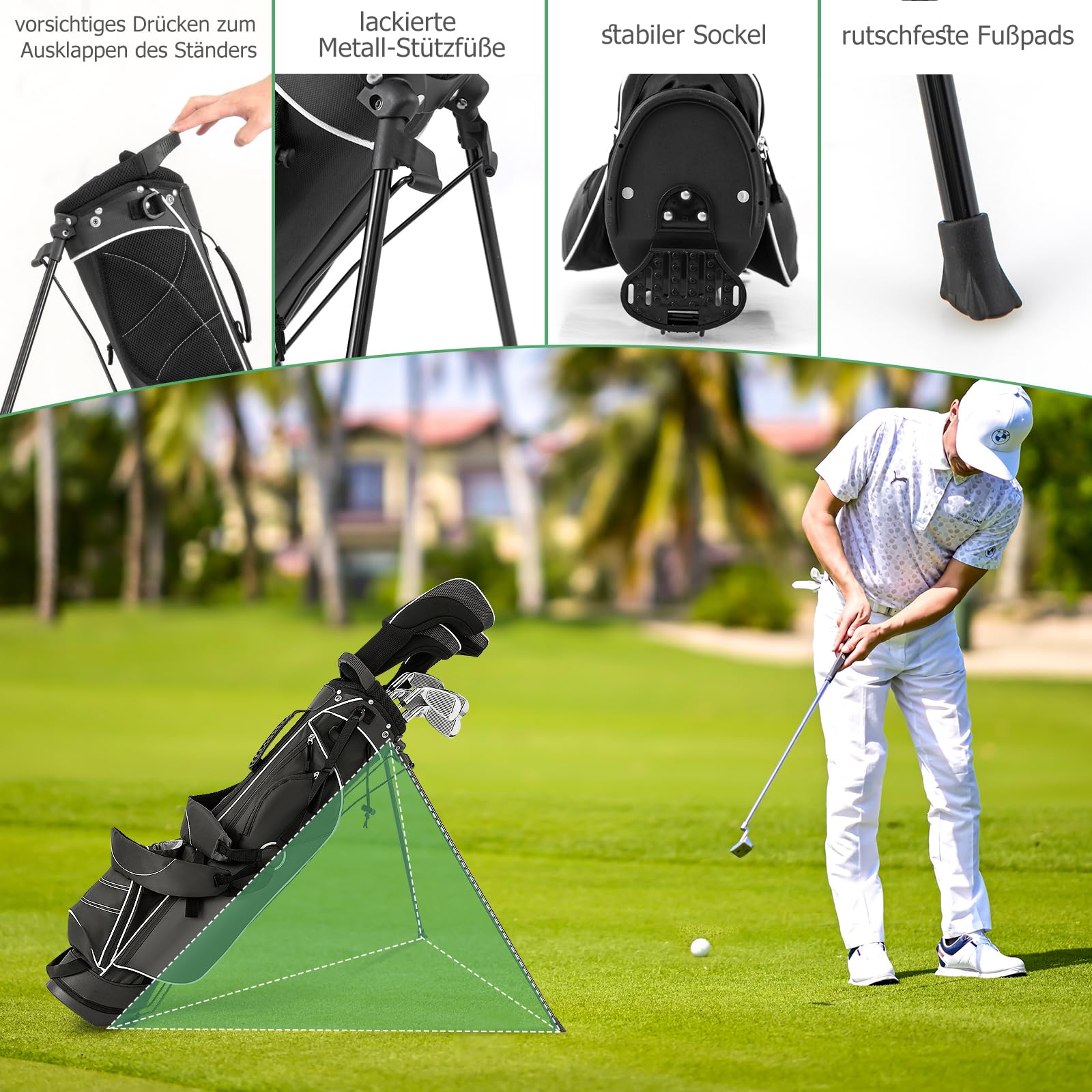 GYMAX Golf Bag, tragbare Golftasche mit 4-fachen Trennwänden, Griffen & Ständer, leichte Golf Standbag für Herren & Frauen