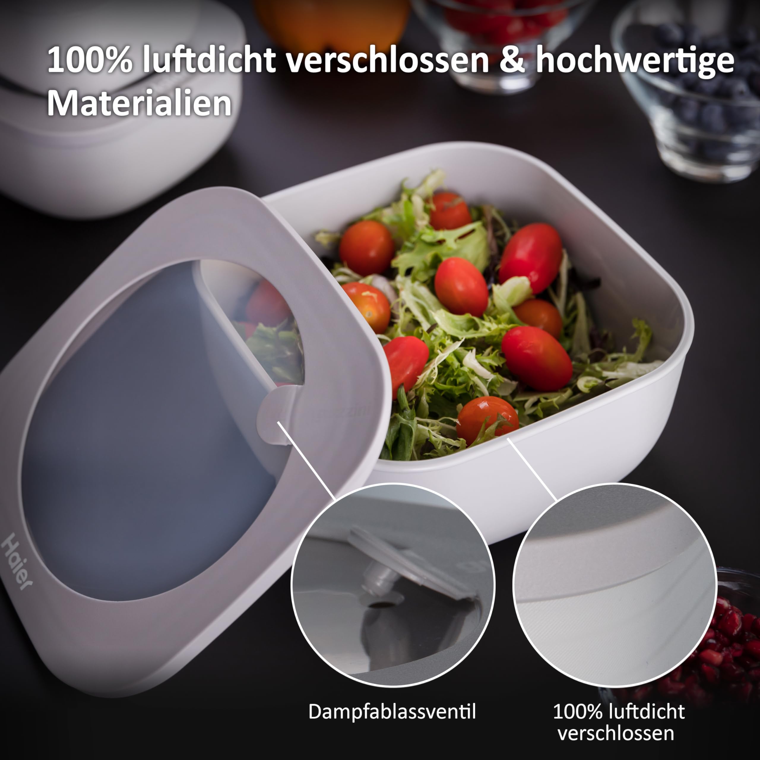 Haier HAGSM4080 Set aus drei luftdichte Behälter für Lebensmittel, Grau