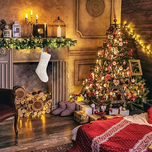 Vista 64 de Fesciory Paquete de 4 medias de Navidad de 18 pulgadas, tamaño grande, calcetines de punto trenzado, regalos y decoraciones para vacaciones Blanco