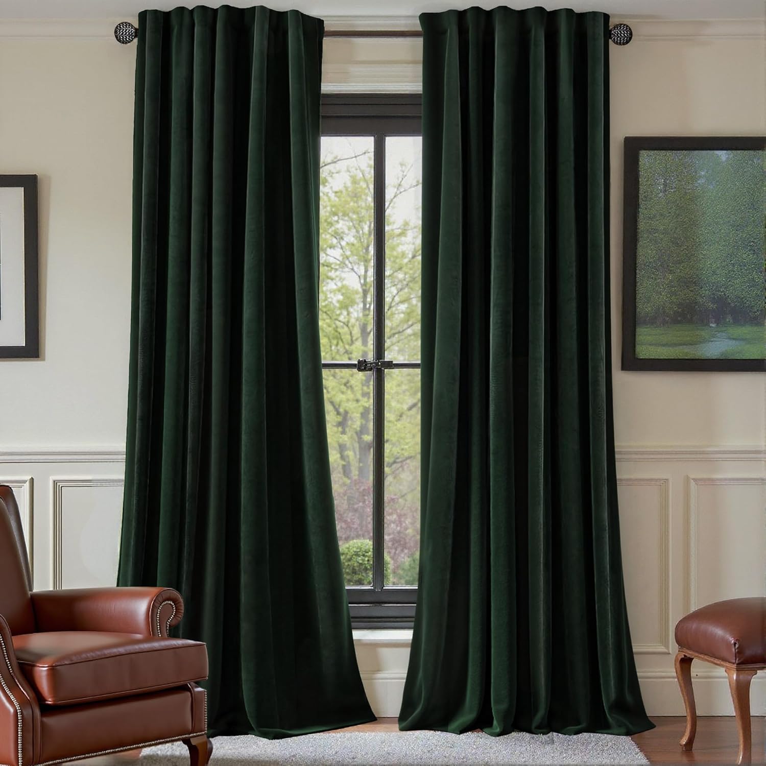Nemia Dark Green Velvet Curtains Thermal Insulated Blackout Curtain for Bedroom Window Living Room Darkening Luxury Vintage 63 Inches Long Heavy Drapes Panels Back Tab Set of 2 53"W x 63"L (Pack of 2) Dark Green