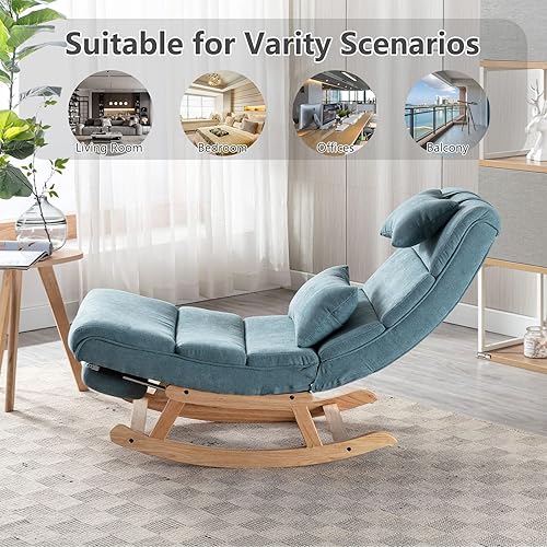 Miniatura 6 de GNIXUU Silla mecedora, moderna silla mecedora con respaldo grande, pedal extraíble y almohadas, silla perezosa tapizada para guardería, sala de