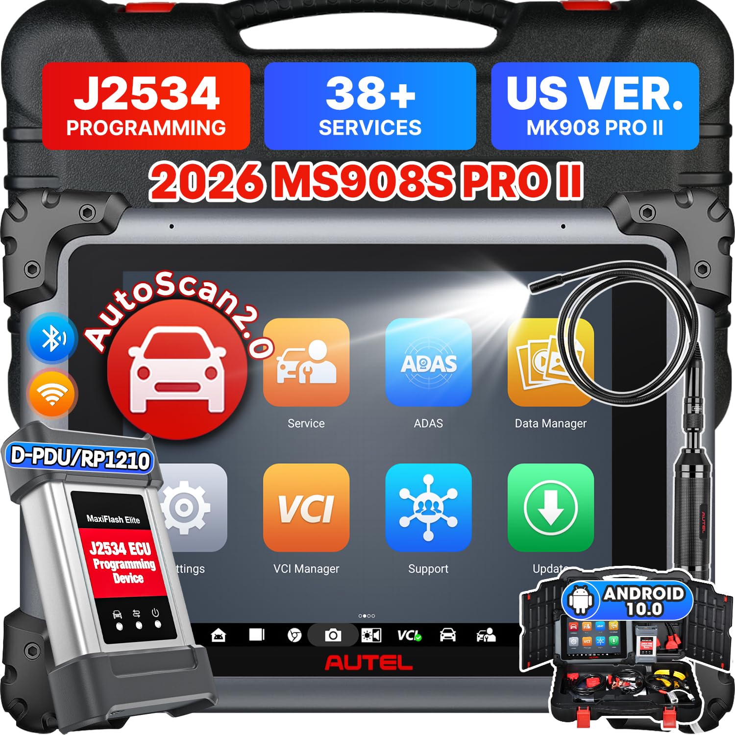Scanner MaxiSYS MS908S PRO II w/ $60 MV108S | 2026 Same as MS Ultra Elite II PRO, US Version of MK908 PRO II, ECU C0ciing, 4000+ Active Tests, 38+Reset, Live Data Fusion, OS10 8-Core, 4/128G