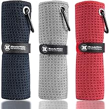 Handy Picks Toalla de golf de microfibra (16 x 16 pulgadas) con clip de mosquetón, toalla de golf con patrón de gofre, cierre de gancho y bucle, la práctica toalla de limpieza de golf