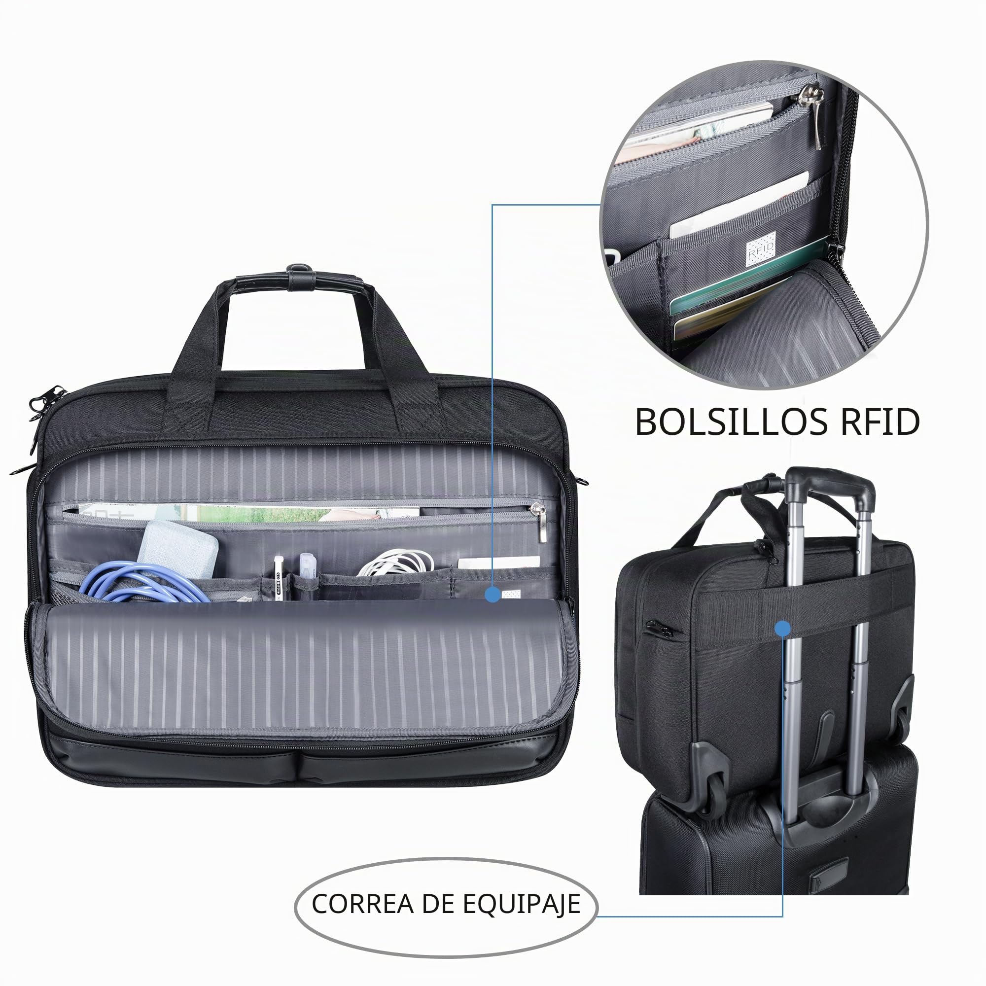 KROSER - Maletín con Ruedas para portátiles de hasta 17,3 Pulgadas, Impermeable, con Bolsillos RFID, para Viajes, Escuela, Hombres y Mujeres, Color Negro