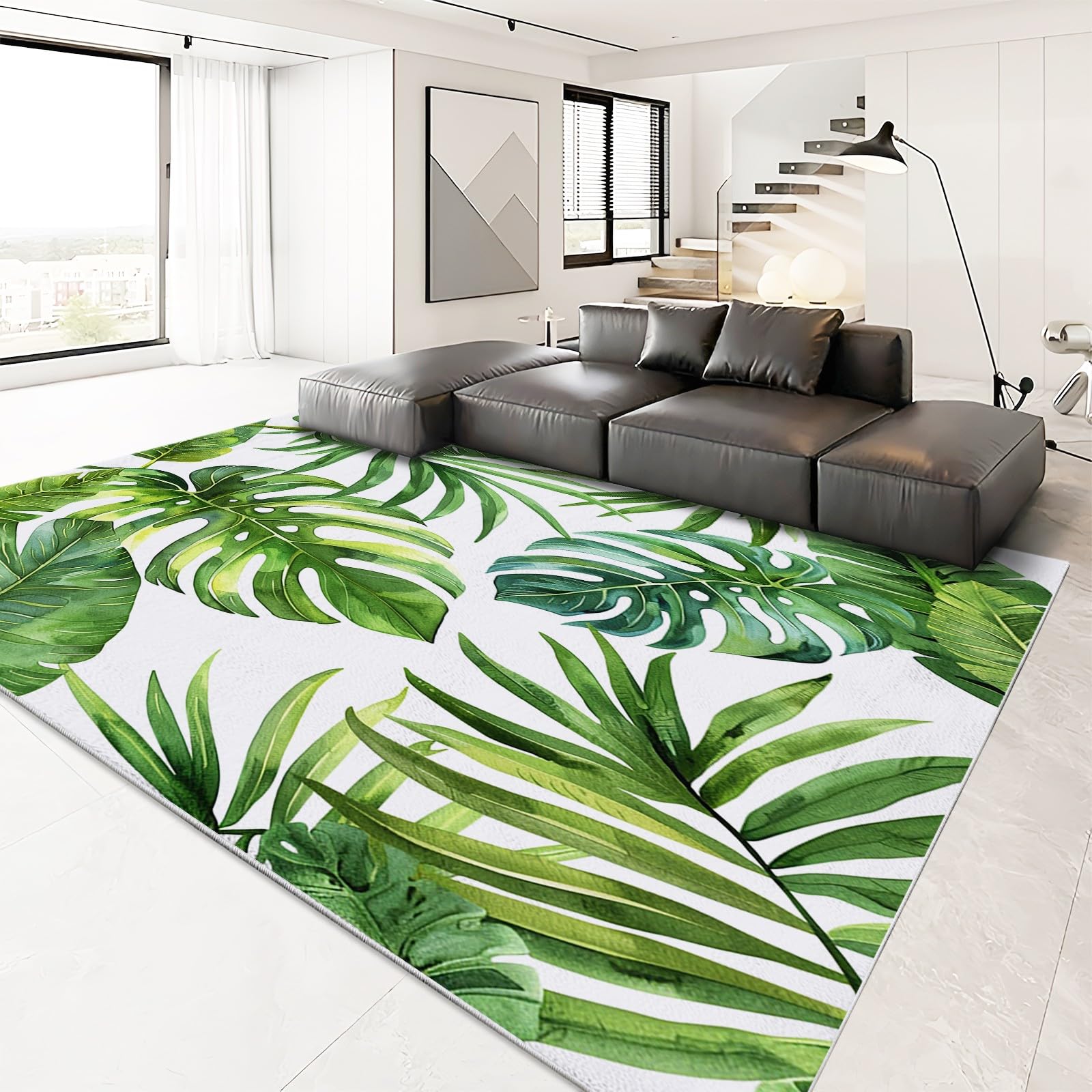 Teppich Wohnzimmer Monstera-Blätter Sind Grün 120x180 cm Modern rutschfest Teppiche Schlafzimmer Kurzflor Waschbar Teppich Flauschig Weich Home Deko Teppich