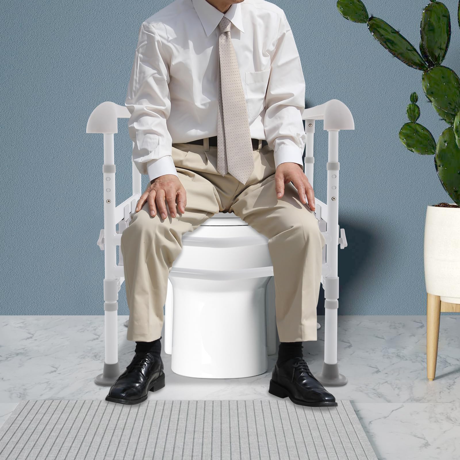Barandilla de seguridad para inodoro, 60 x 50 x 14,5 cm, marco de seguridad para inodoro con altura y ancho ajustables para personas mayores, se puede utilizar en baños, hospitales, hogares de