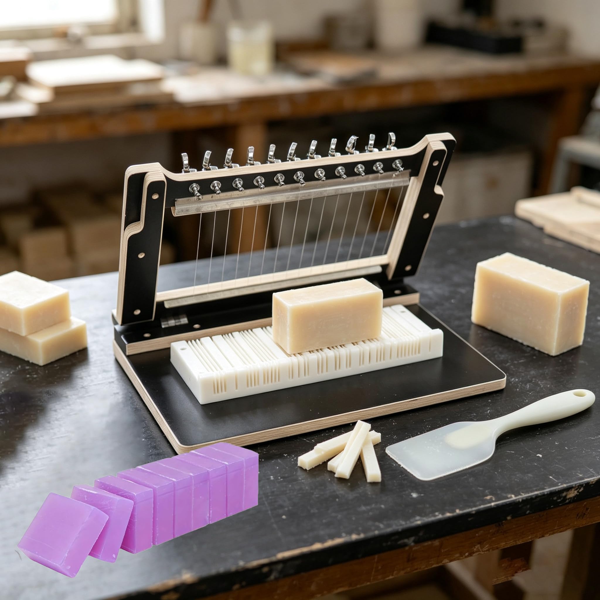 Cortador De Jabón De Madera; Cortadora Multiformato para Talleres De Jabón De Proceso En Frío a Pequeña Escala (También Apta para Bloques De Cera, Queso, Etc.) con Grosor Ajustable