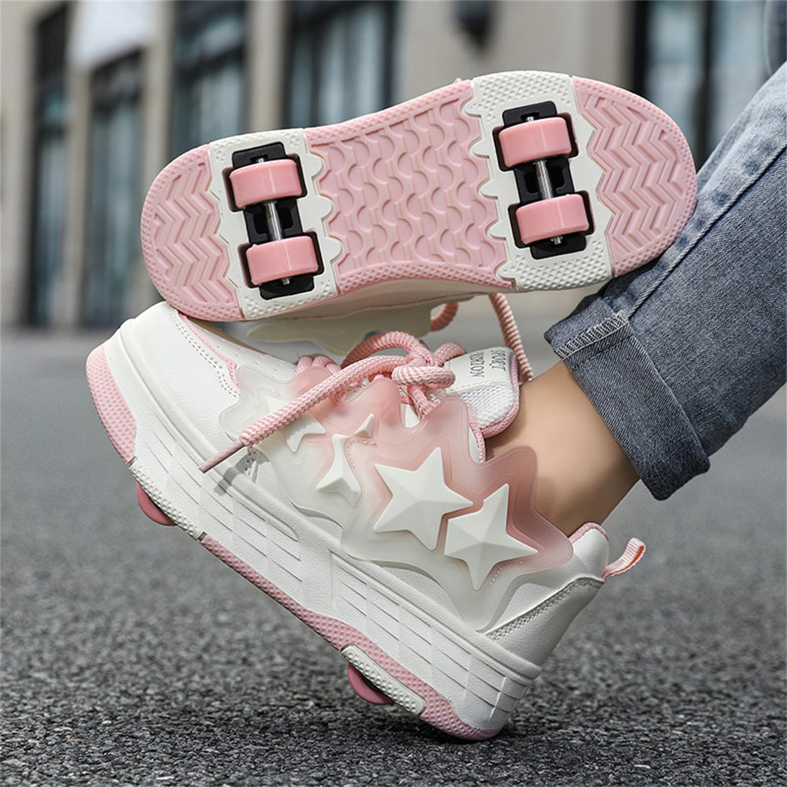 Mateju Sneakers con Rotelle Bambina 4 Rotelle, 2 in 1 Pattini Rimovibili Retrattili Skateboard, Bambino Scarpe Sportive per Adolescenti, Talla 30-40 EU Regalo di Compleanno
