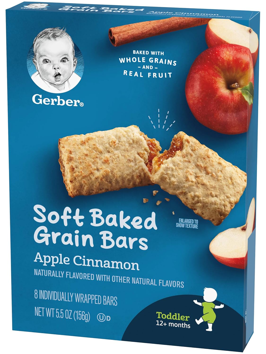 Gerber Soft Baked Grain Bars, Apple Cinnamon, 8 Individually Wrapped Bars/Box (Pack of 4)