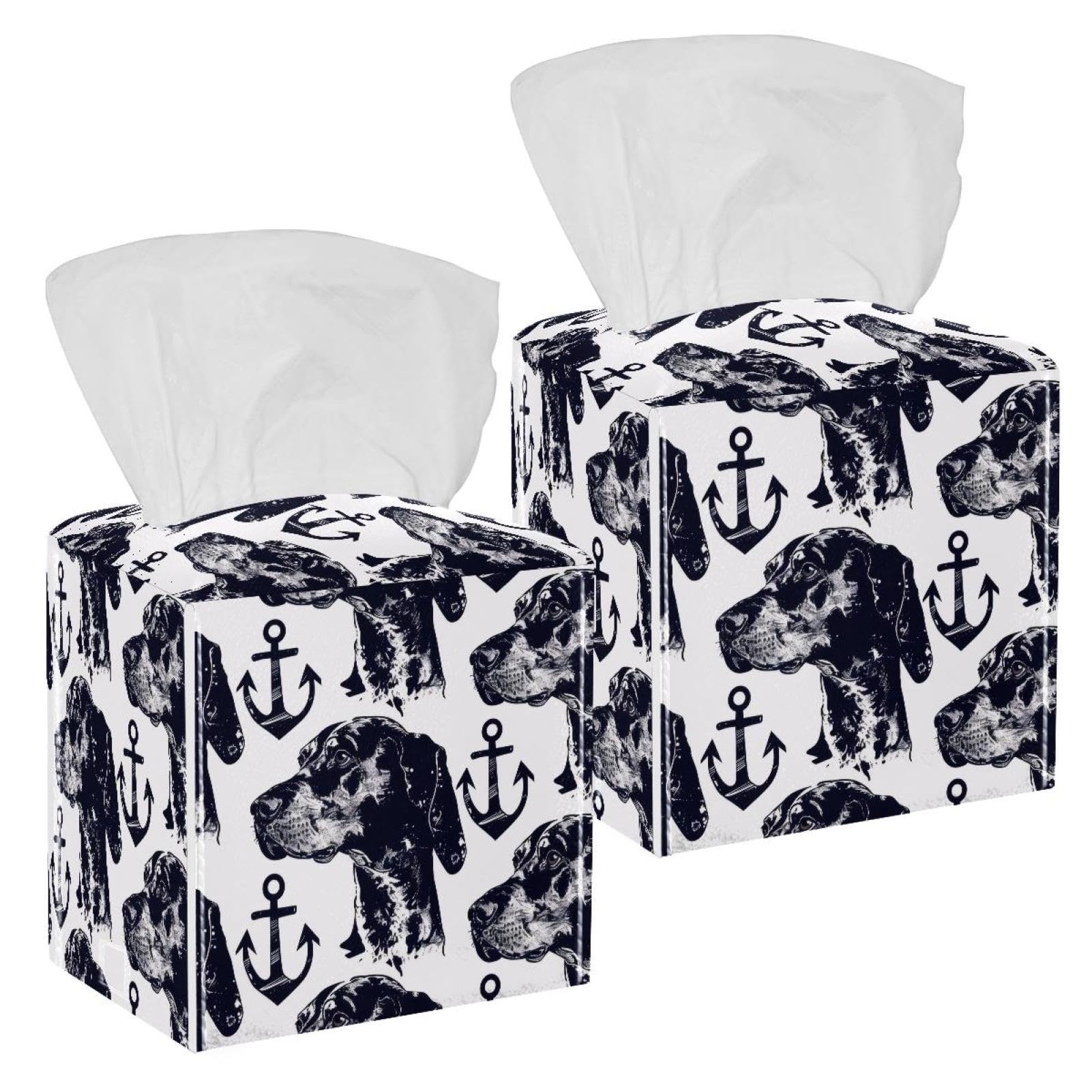 Dogs Anchor Tissue Box Cover, 2 Pack PU Leather Square Facial Tissue Dispenser Box holder for Home Office Car