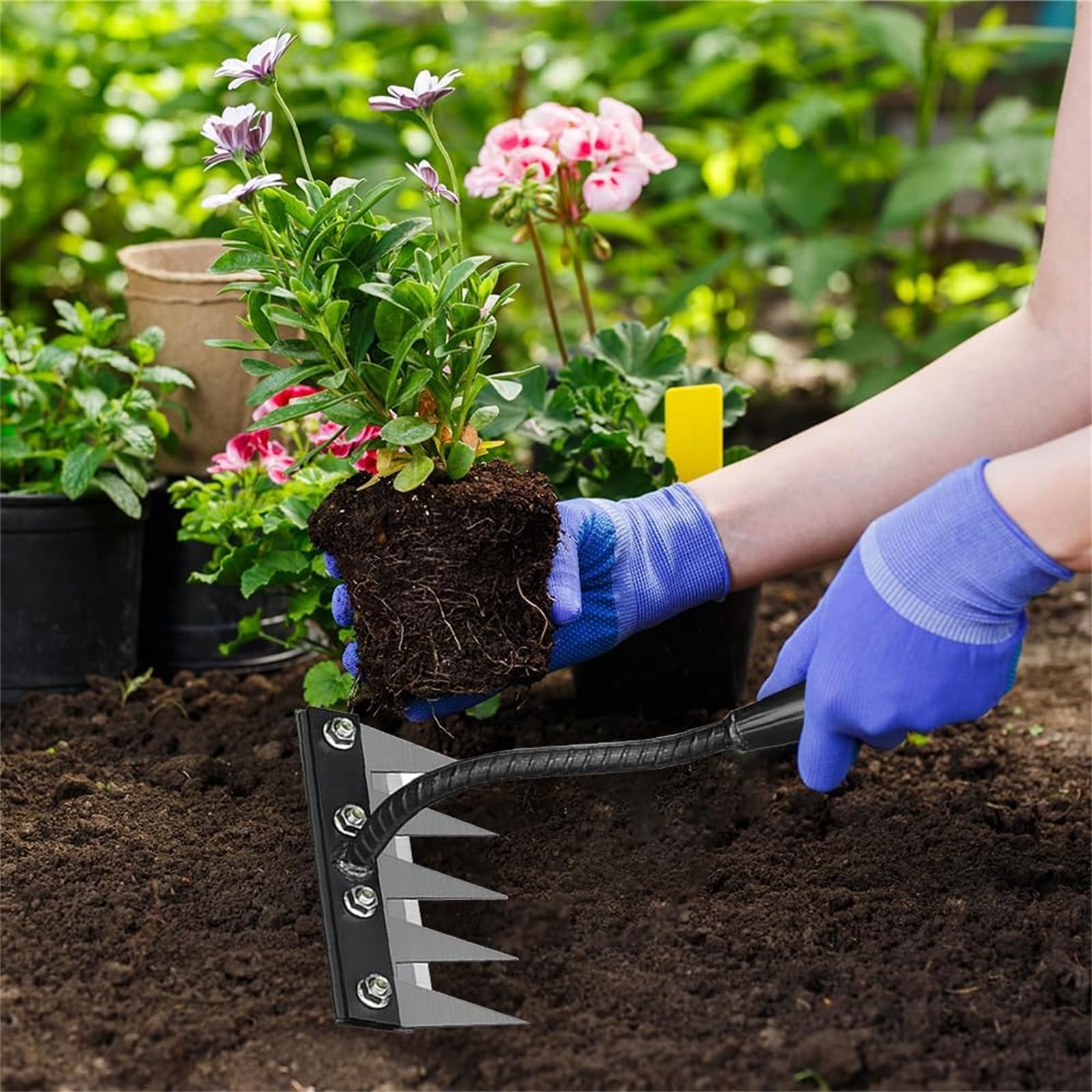 Rastrello da giardino in acciaio al carbonio, rastrello in ferro per giardinaggio e diserbo, denti in acciaio al carbonio, rastrelli per diserbo da giardino, per diserbo da giardino (7 denti)