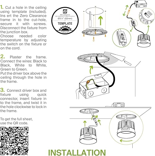Miniatura 8 de ASD Trimless - Lámpara LED empotrable de 3 pulgadas, lámpara de techo de 12 W y 120 V, luz LED redonda regulable sin lata con caja de conexiones,