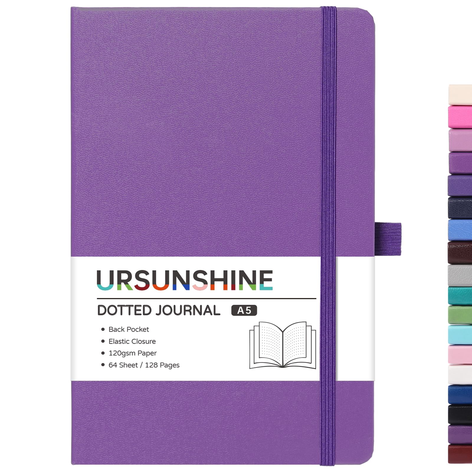 Dotted Journal/Notebook - Dot Grid Hard Cover Notebook, Premium Thick Paper with Fine Inner Pocket, Black Smooth Faux Leather, Pen Loop, 5.3'' x 8.26'