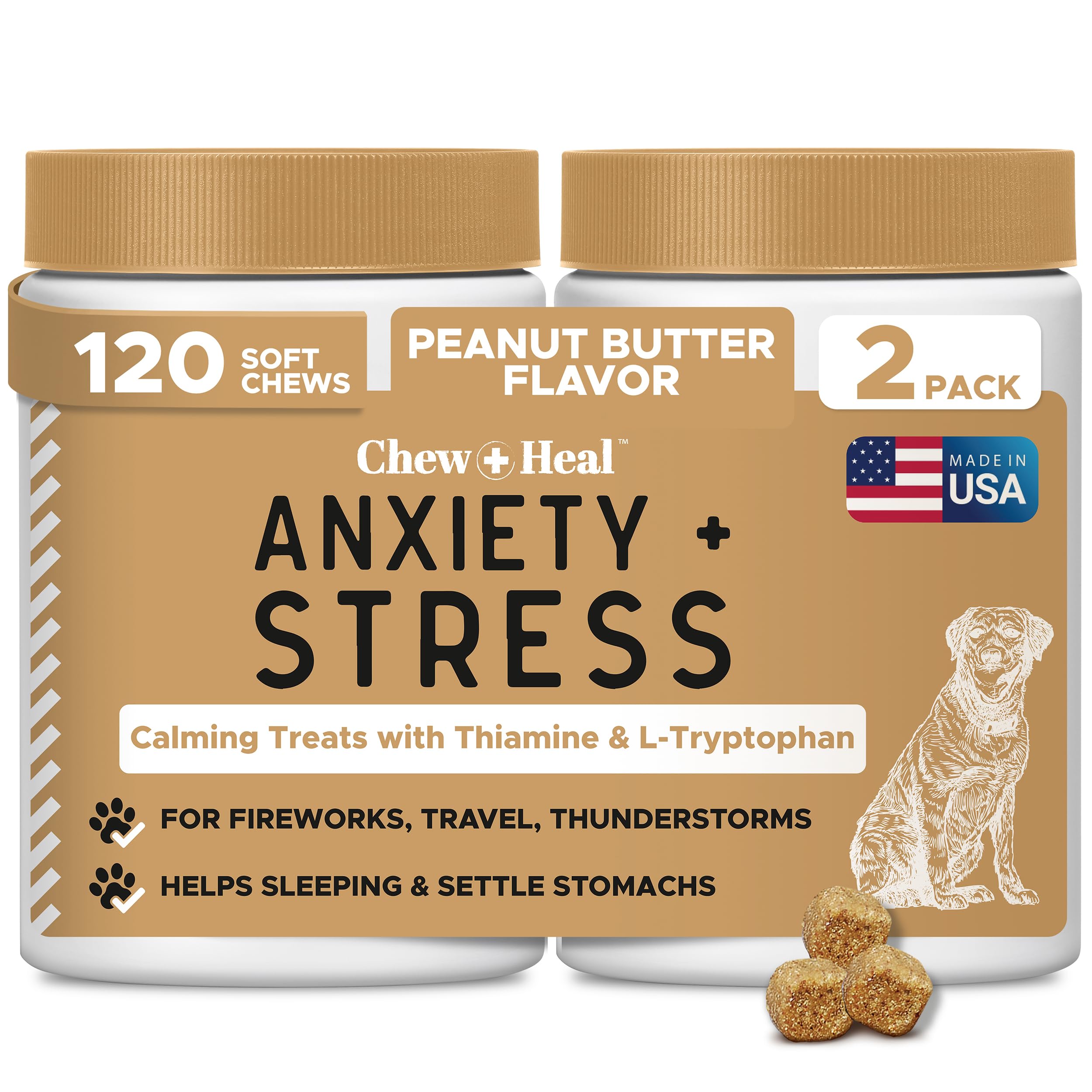 Calming Chews for Dogs - 120 Anxiety Relief Treats - Peanut Buttter