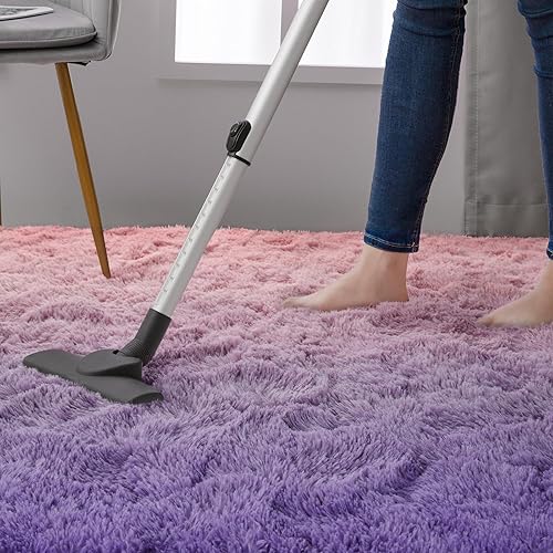 Miniatura 6 de DweIke Alfombra moderna de lujo de 4 x 6 pies, alfombra suave de pelo alto para sala de estar, dormitorio, hogar, color morado claro y rosa,