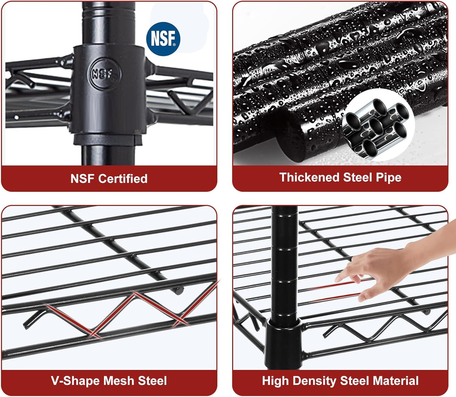 5 Tier Shelf Wire Shelving Unit, NSF Heavy Duty Wire Shelf Metal Large Storage Shelves Height Adjustable Utility for Garage Kitchen Office Commercial Shelving Steel Layer Shelf - 14"x30"x60", Black