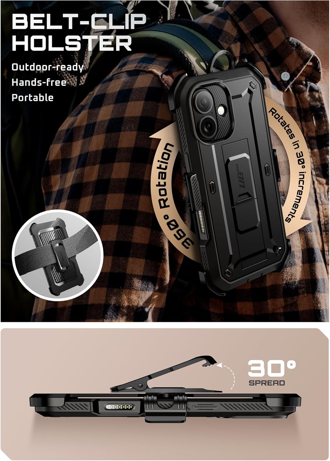 SUPCASE for iPhone 17 Case with Camera Control Button (Unicorn Beetle Pro), [Built-in Kickstand & Screen Protector] [Military-Grade Protection] Full Body Heavy Duty Phone Case, Black - Image 8