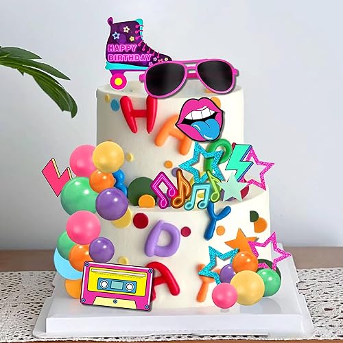 Miniatura 10 de 20 decoraciones para tartas retro de los años 80 y 90, estilo 1, decoración de tartas de hip hop para la década de los 80 y 90