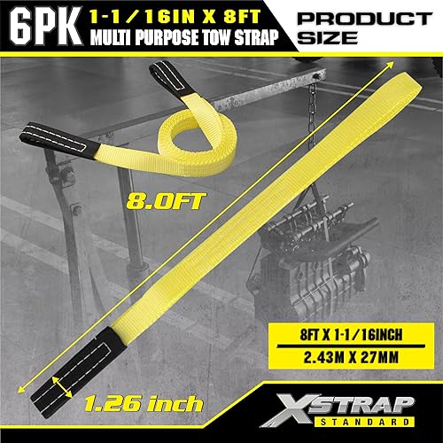 Miniatura 3 de XSTRAP STANDARD Paquete de 6 correas de malla de elevación de 1 pulgada x 8 pies, extremo protector de desgaste, correas de elevación de resistencia