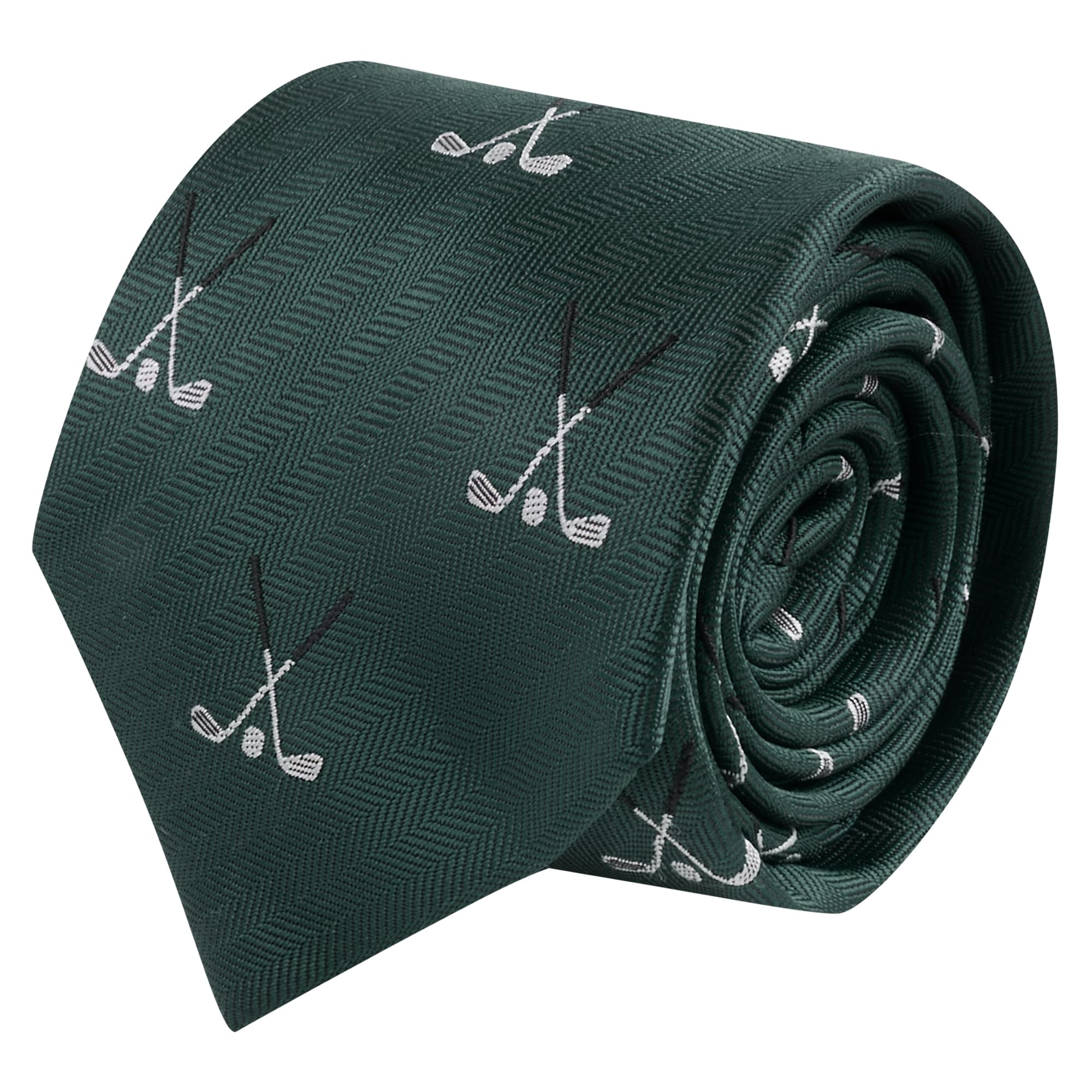 King & Priory Golf Clubs Dark Green Herringbone Embroidered Tie