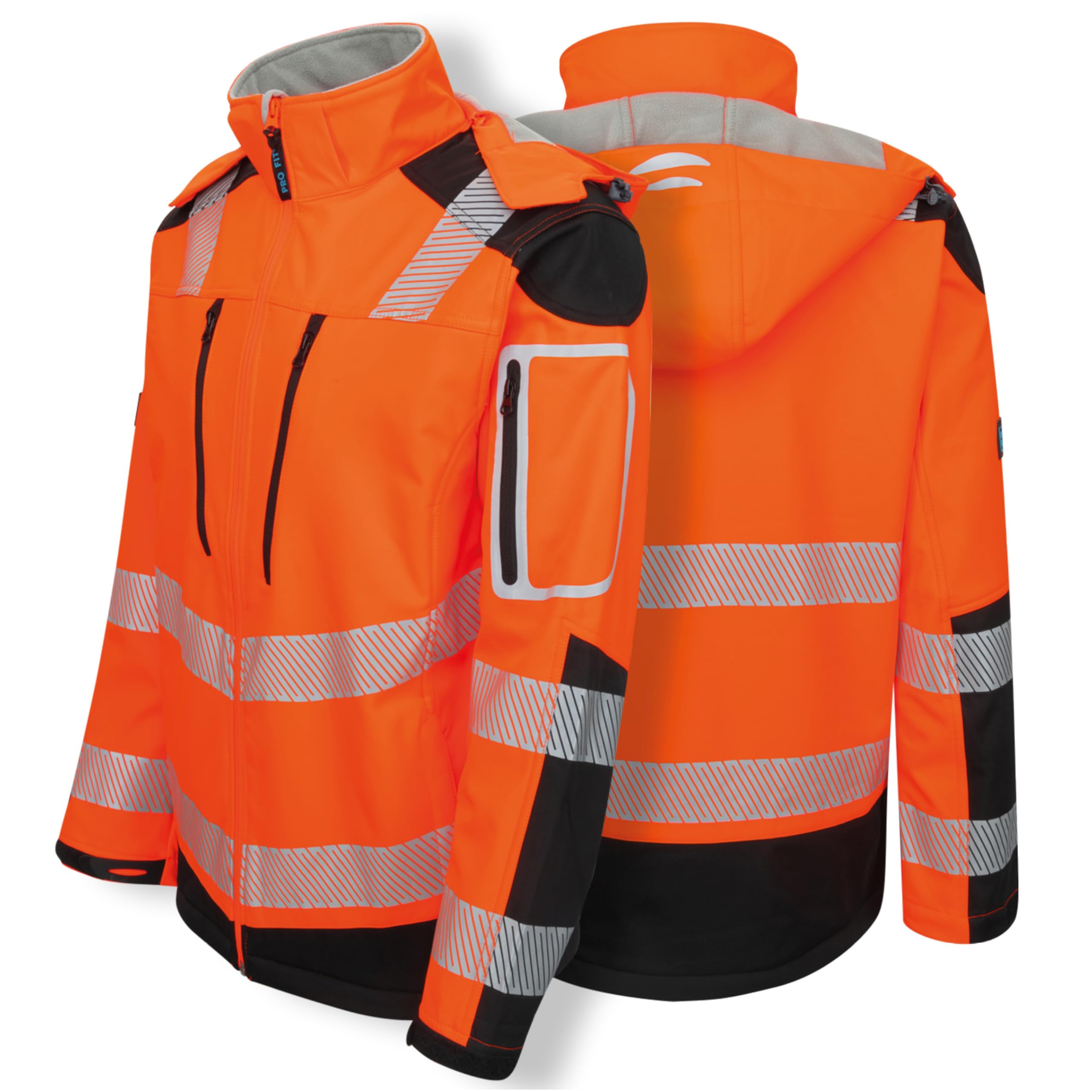 PRO FIT Warnschutz Arbeitsjacke aus Softshell – Größe S – Atmungsaktive Softshelljacke, Wind- & Wasserabweisend, Thermofixiert, Unisex - 1 Stk., Neonorange/Schwarz