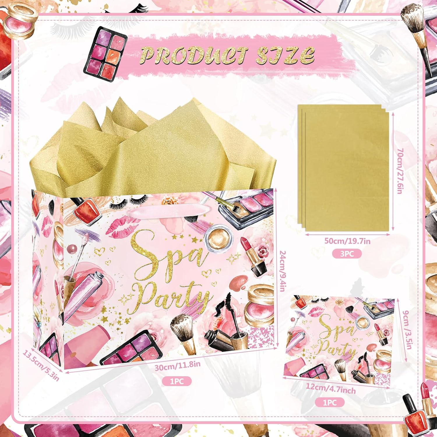 Yomaiha Spa Party Supplies for Women Girls, Pink Spa Party Favors Bag with Tissue Paper and Card Spa Make up Wrapping Paper Goody Bags Makeup Theme Party Decorations Favors - Image 4