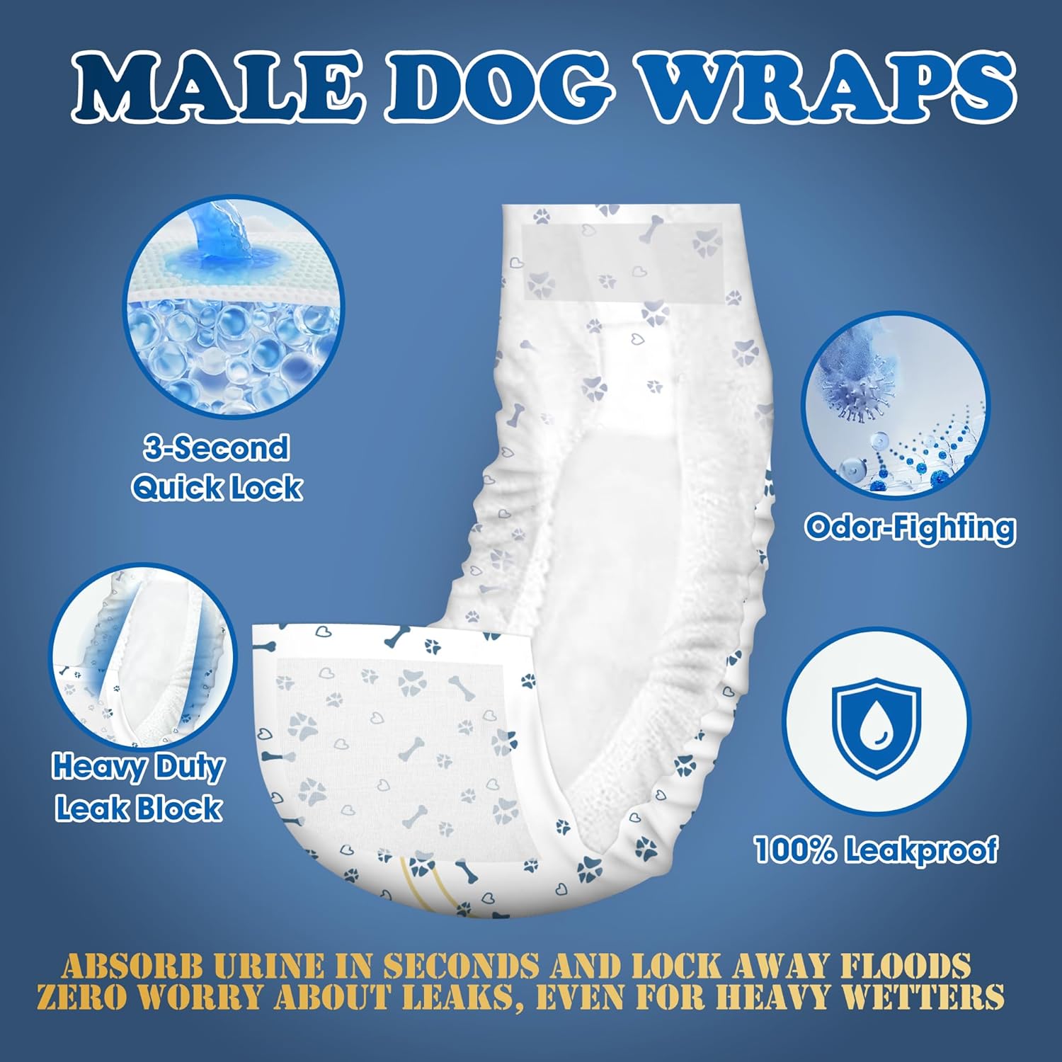 LeapSheep Disposable Dog Diapers Male, Super Absorbent Male Dog Wraps, Puppy Diapers for Doggie Training, Excitable Urination, Incontinence (Small, 50ct)
