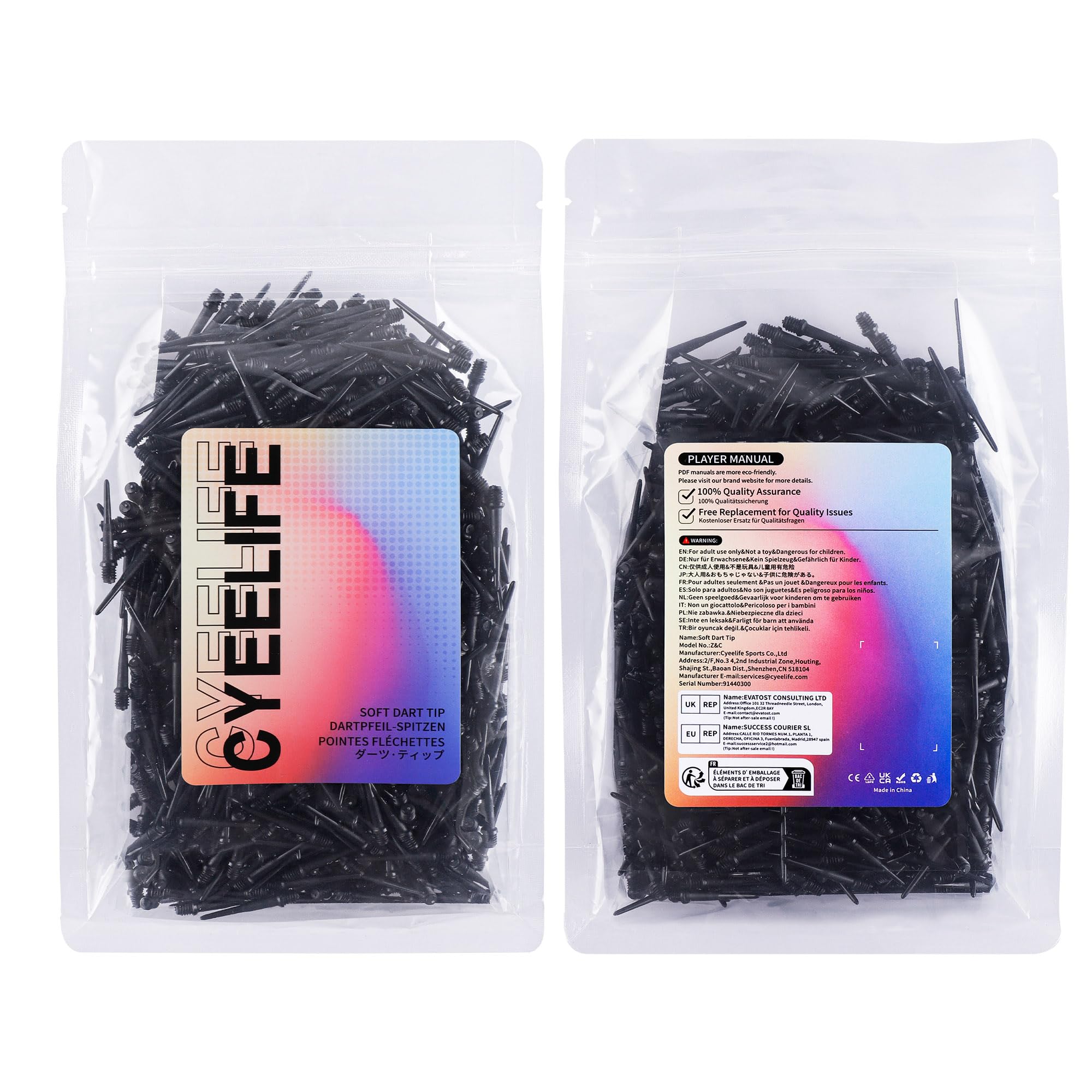 CyeeLife Puntas para dardos de plástico, 1000 unidades, punta de dardos blandos, rosca 2BA, puntas de dardos, puntas de repuesto, especialmente estables y duraderas, color negro