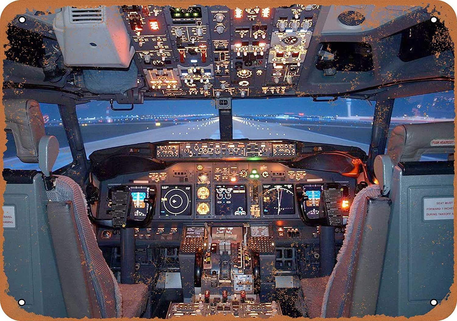 Airplane Art Boeing 737 Cockpit Vintage Look Metal Sign Funny Aluminum Tin Sign Post 8 x 12