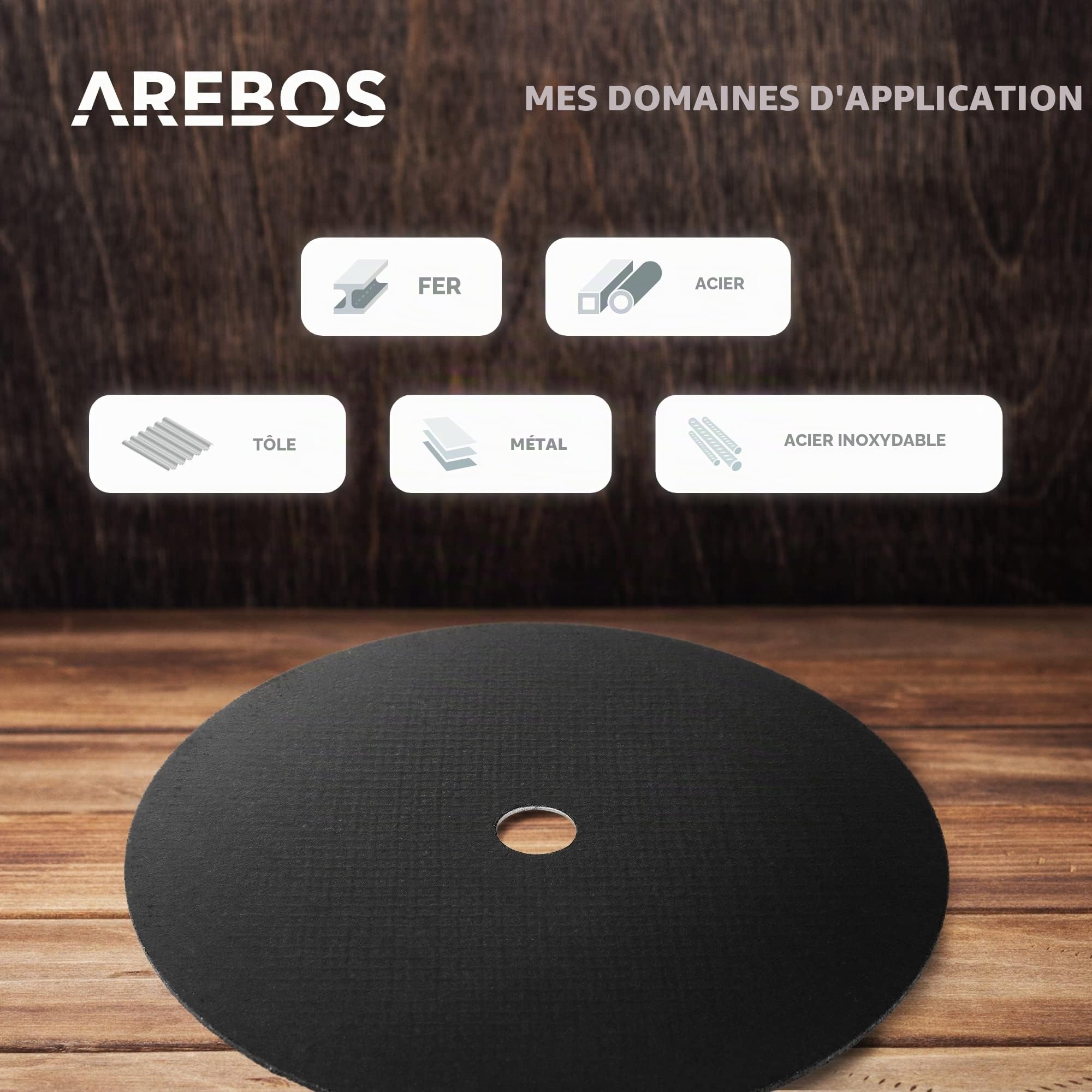 Arebos disques à tronçonner Ø 125 mm, 100 pièces | convient pour l'acier, l'acier inoxydable, l'inox, le fer, la tôle, le métal | aller et retour | EN 12413 | certifié par le Materialprüfungsamt (MPA)